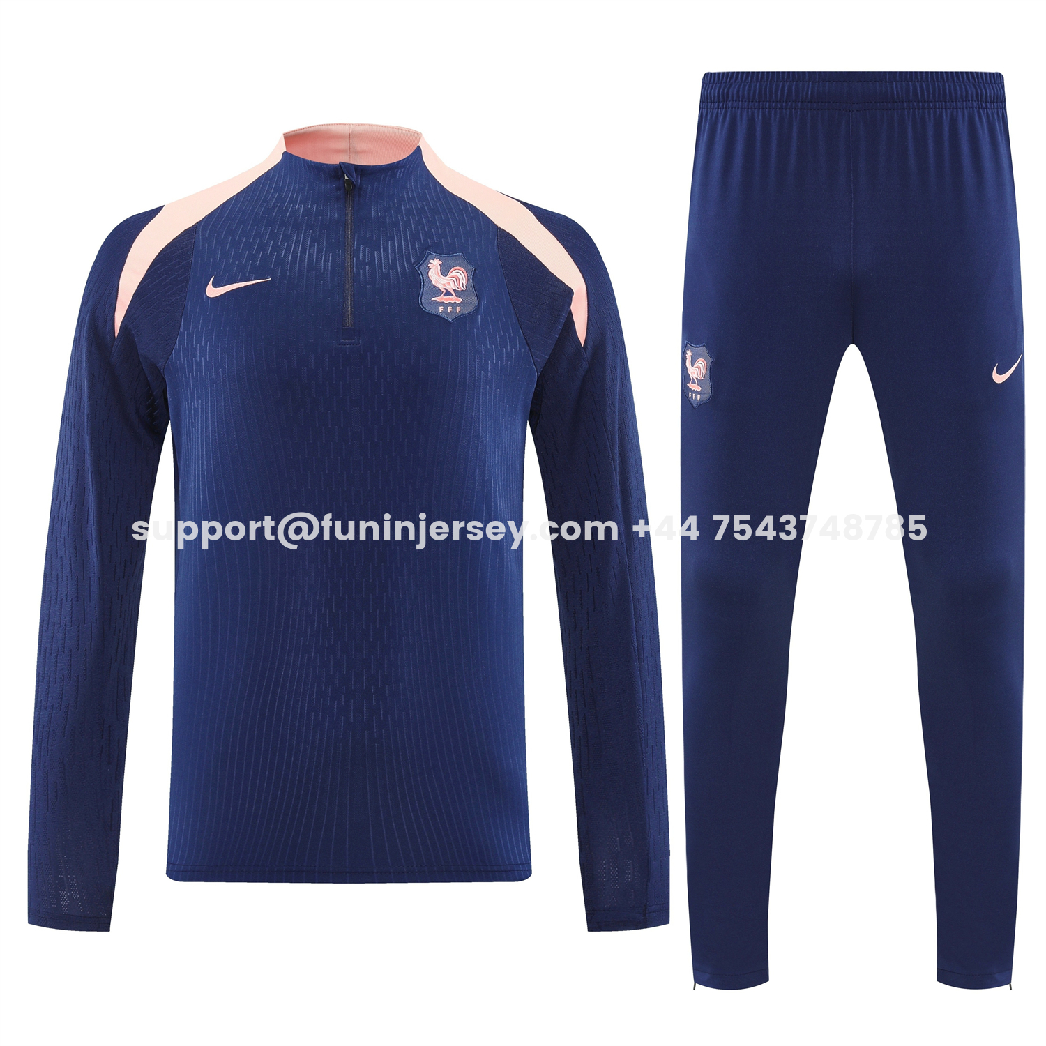 Funinjersey-France 2026 Long Sleeve Training Set - Dark With Pink Top and Pants