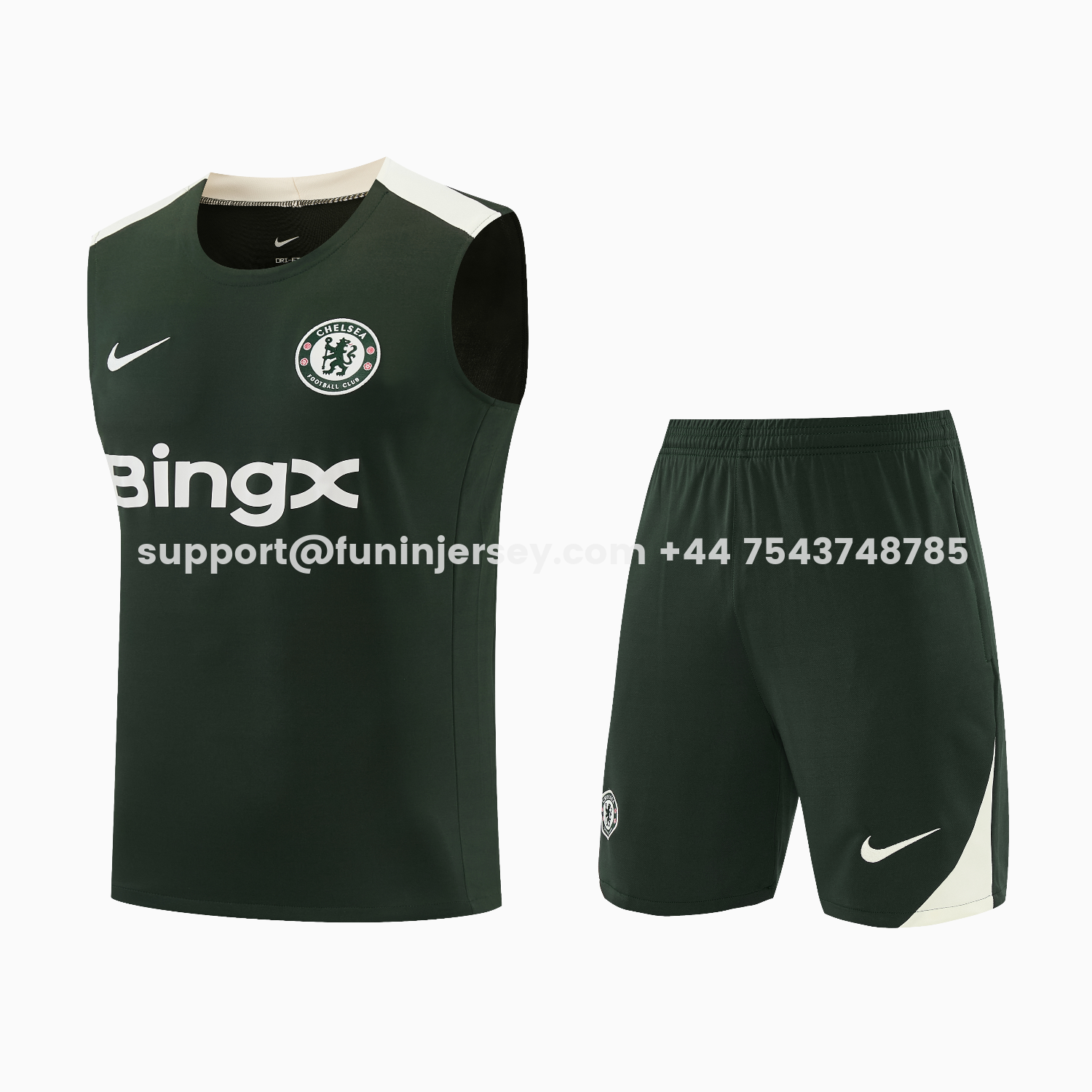 Funinjersey-C.H.E.L.S.E.A 25-26 Vest Training Set - Dark Green With White Accents Top & Pants