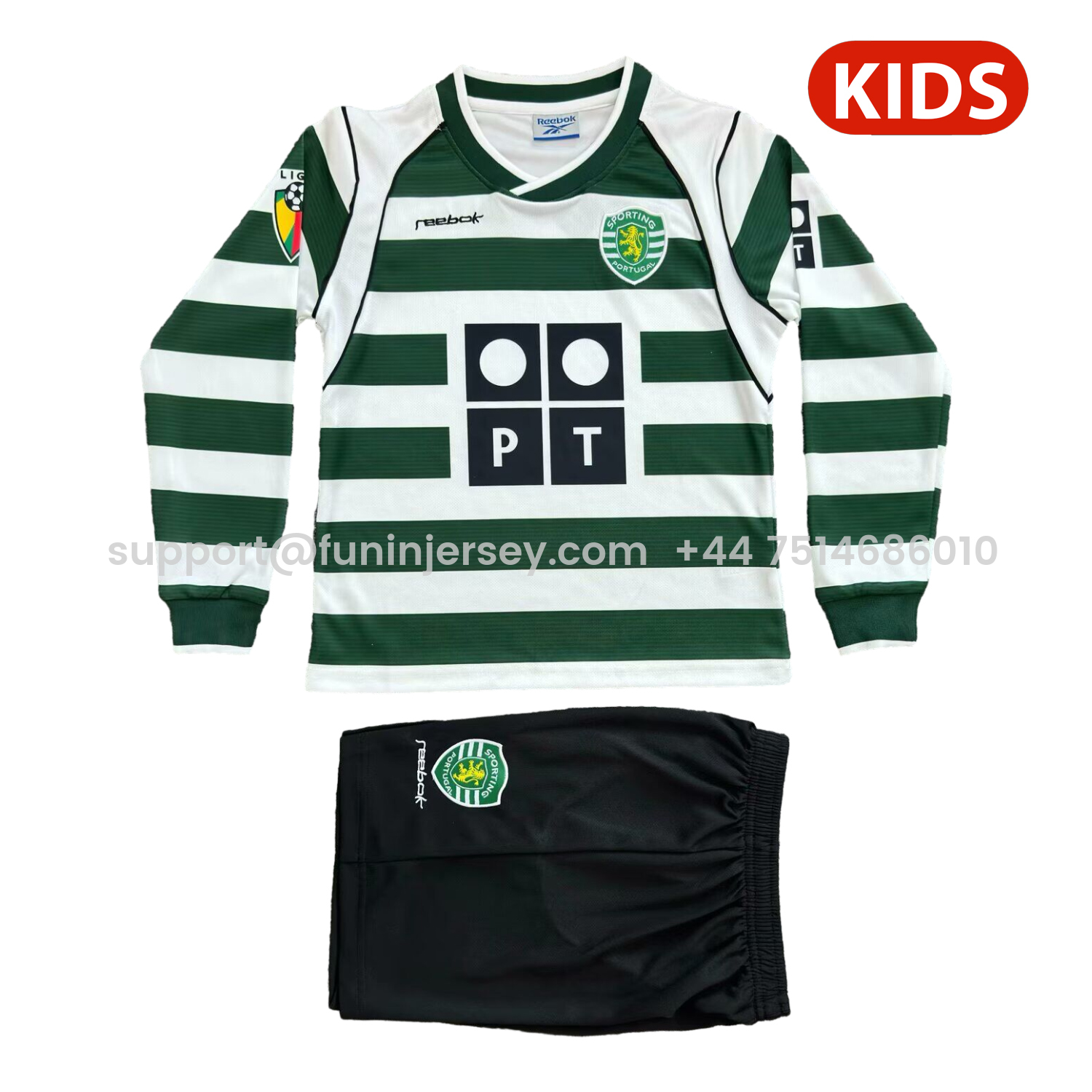 Funinjersey-Retro Sporting CP 2002-03 Home Long Sleeves Kids Kit