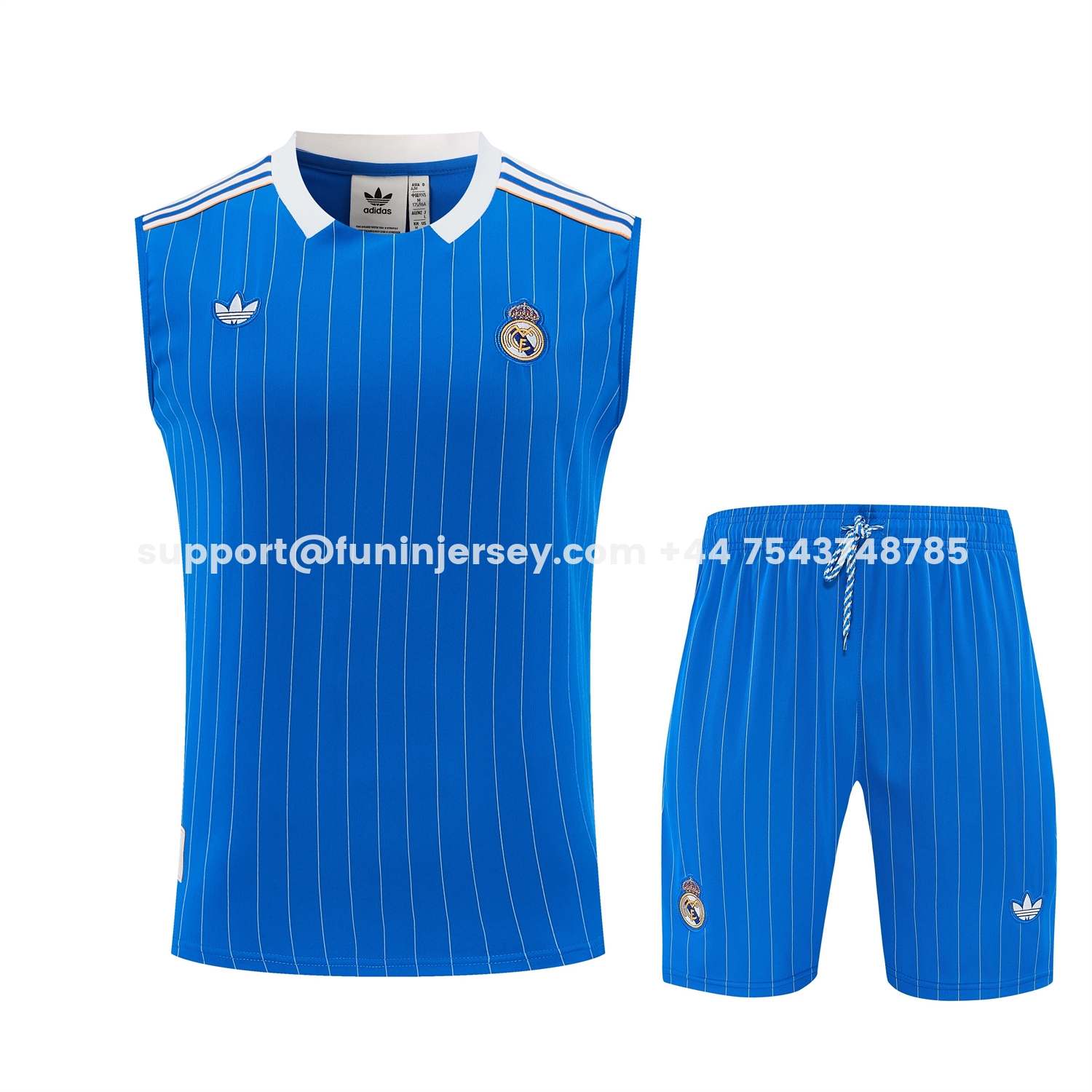 Funinjersey-Real Madrid 25-26 Retro Style Vest Training Set - Blue With White Stripes Top & Pants