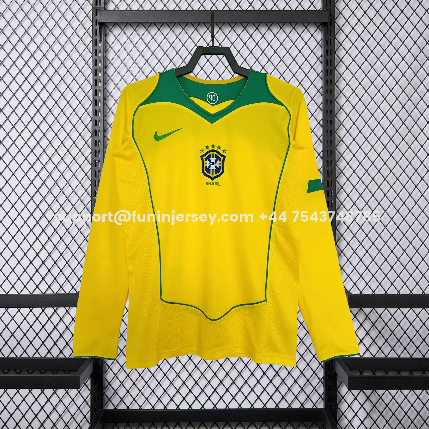 Funinjersey-Retro Brazil 2004 Home Long Sleeves Jersey