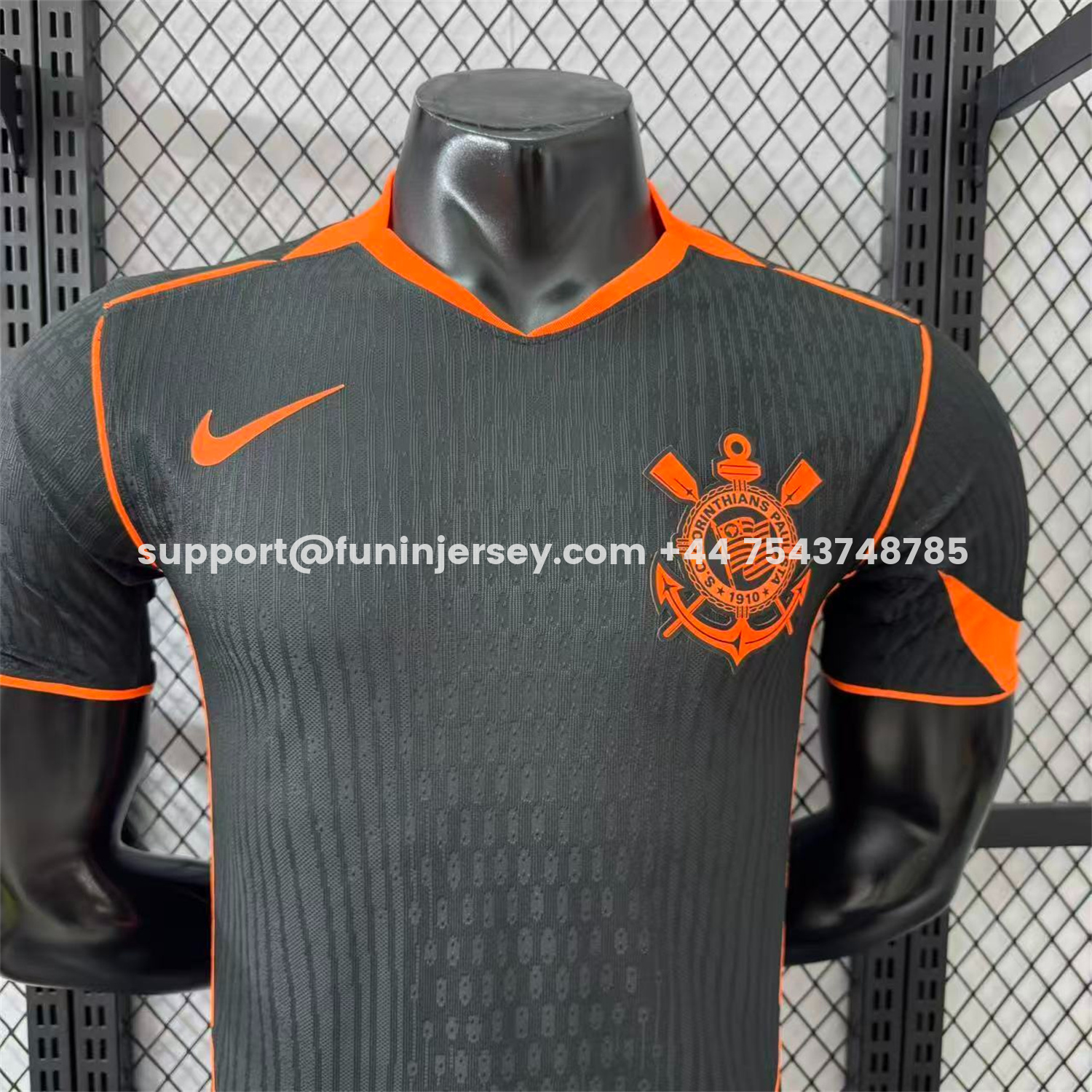 Funinjersey-Corinthians 25-26 Third Orange Lines Black Jersey - Player Version