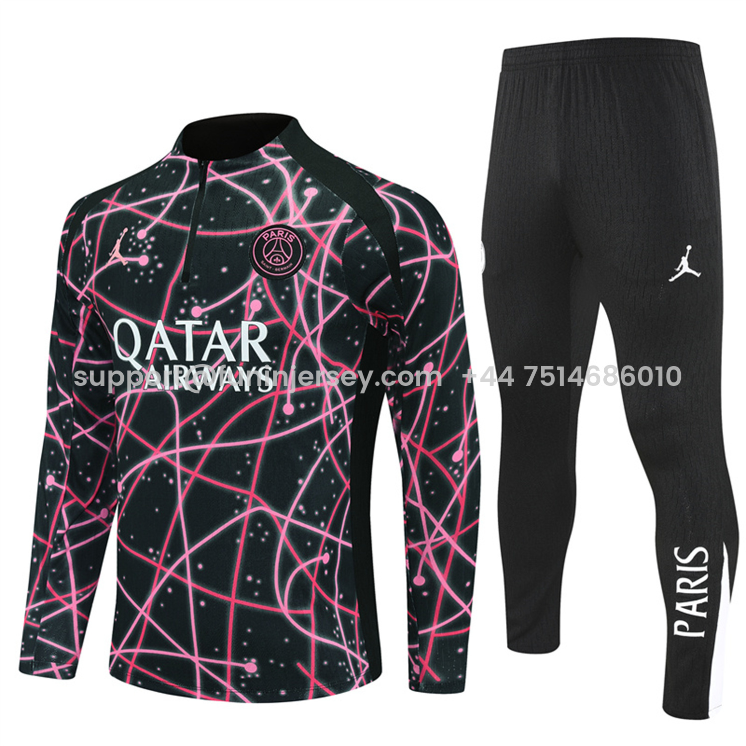 Funinjersey-Paris Saint-Germain PSG 25-26 Long Sleeve Training Set - JD Black Pink Top and Black Pants