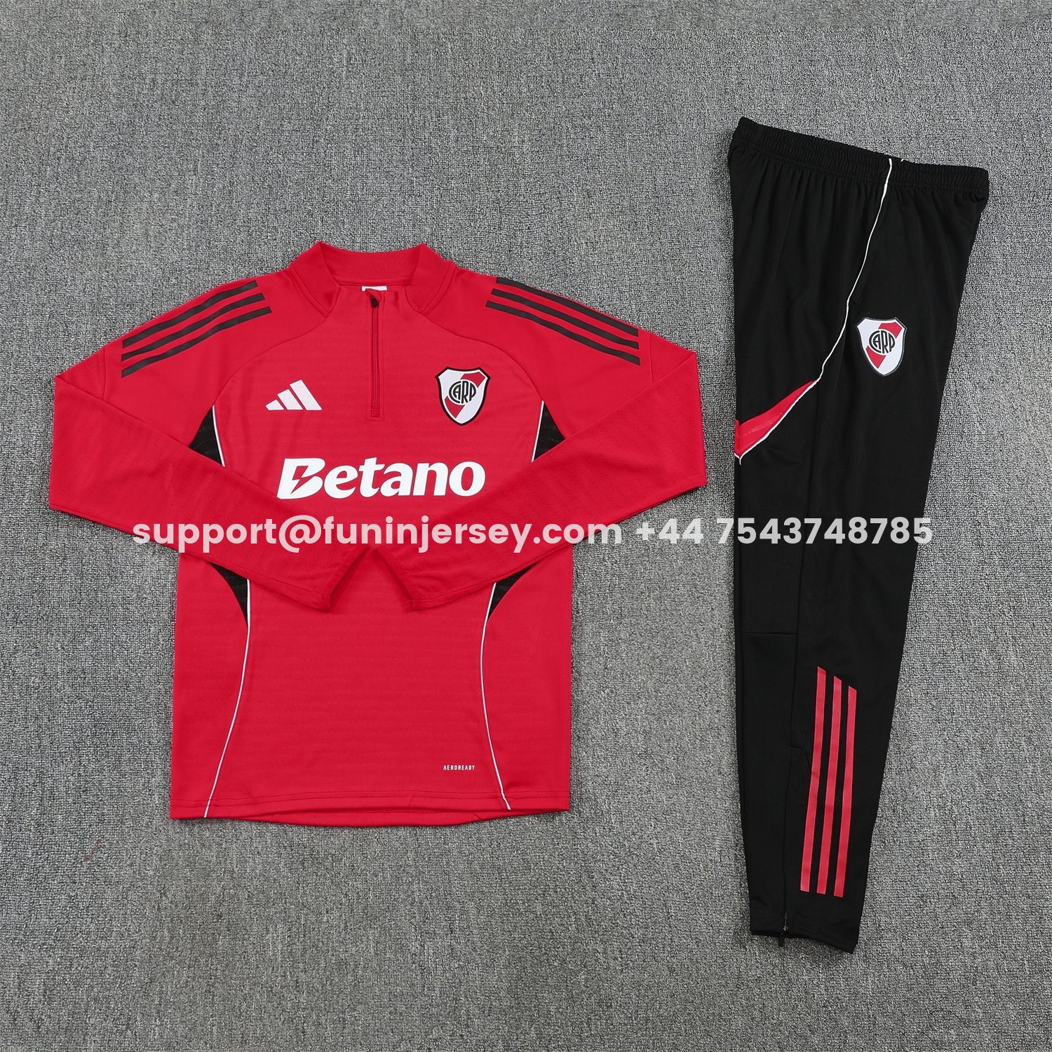 Funinjersey-River Plate 25-26 Long Sleeves Training Set - Red Top & Black Pants