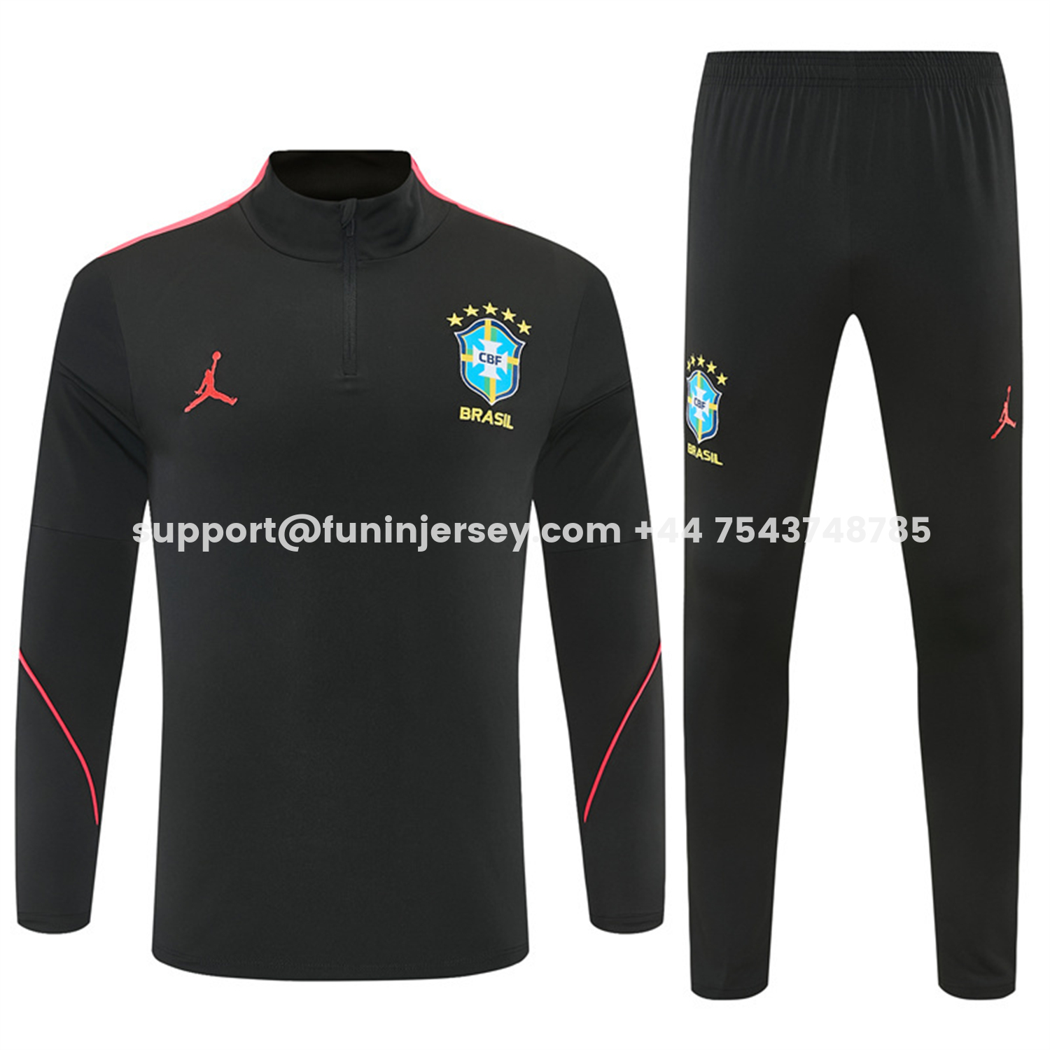 Funinjersey-Brazil X JD 2026 Long Sleeves Training Set - Black Top And Black Orange Pants