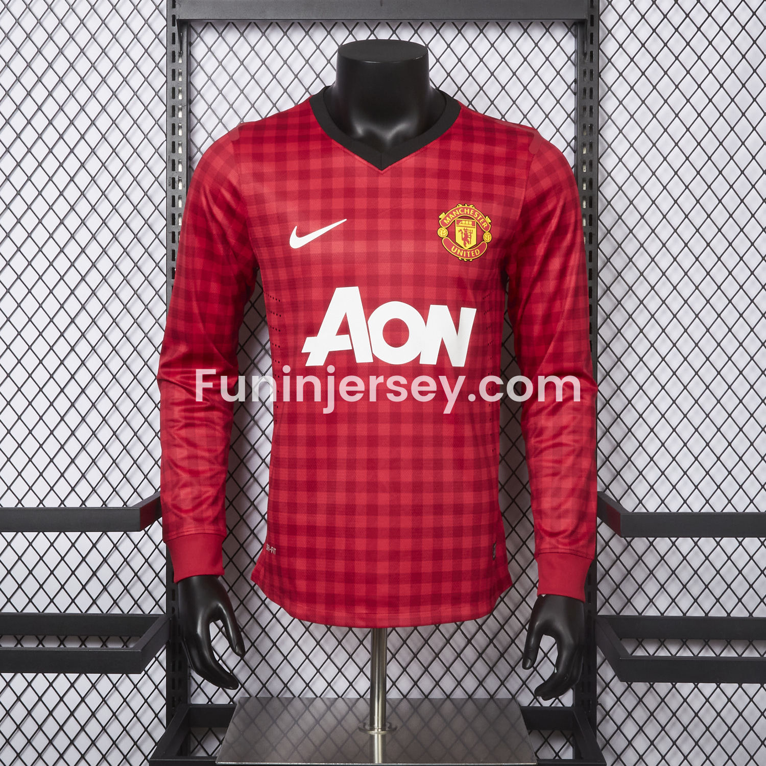 Funinjersey-Retro Manchester United 2012-13 Home Long Sleeve Jersey - Player Version