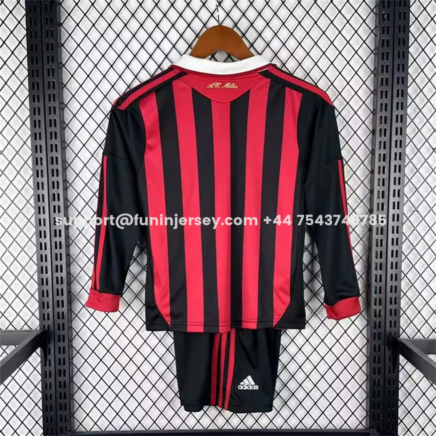 Funinjersey-Retro AC Milan 2009-10 Home Red Long Sleeves Kids Kit
