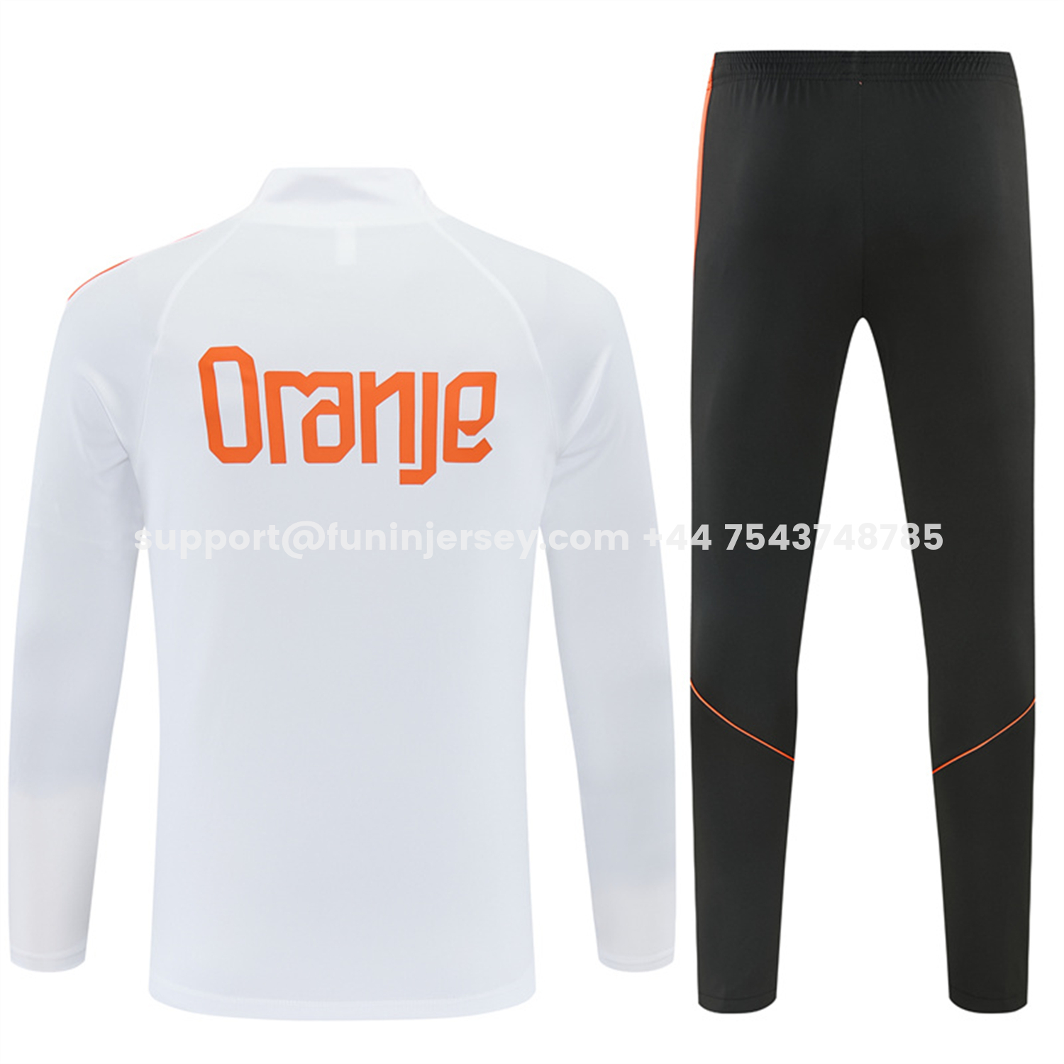 Funinjersey-Netherlands 2026 Kids Long Sleeves Training Set - White With Orange Accents Top & Black Pants