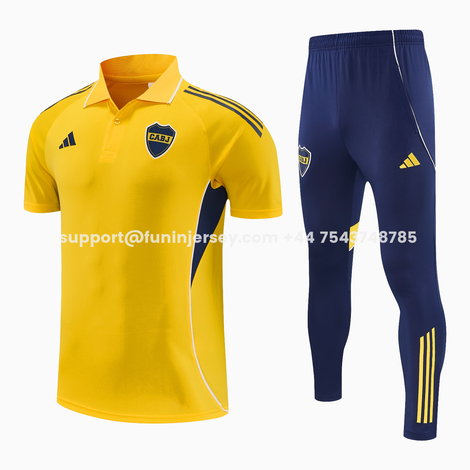 Funinjersey-Boca Juniors 25-26 POLO Short-Sleeve Training Set - Yellow Top and Dark Blue Pants