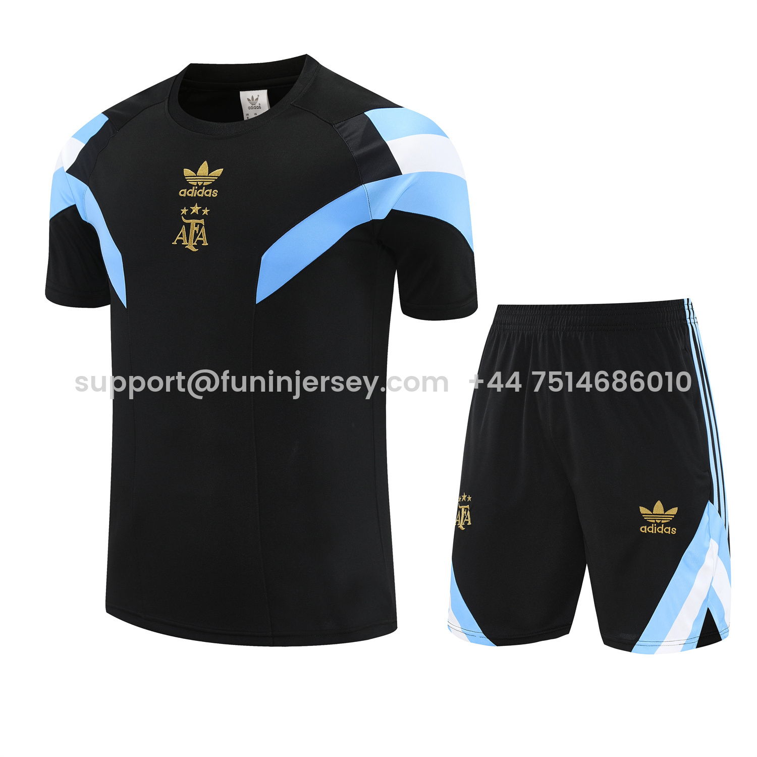 Funinjersey-Argentina 25-26 Short-Sleeve Training Set - Blue Stripes Black Top & Black Shorts