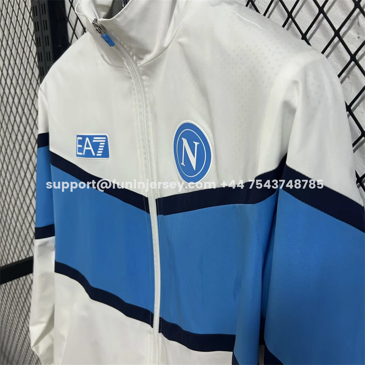 Funinjersey-Napoli 25-26 Windbreaker Jacket - White And Blue