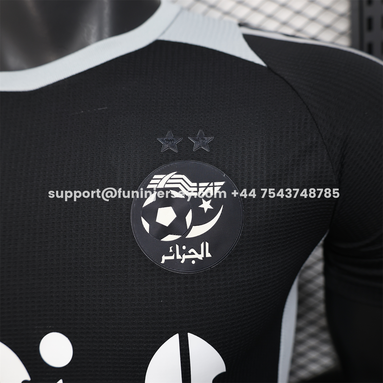 Funinjersey-Algeria 25-26 Pure Black with White Chest Text Jersey - Player Version