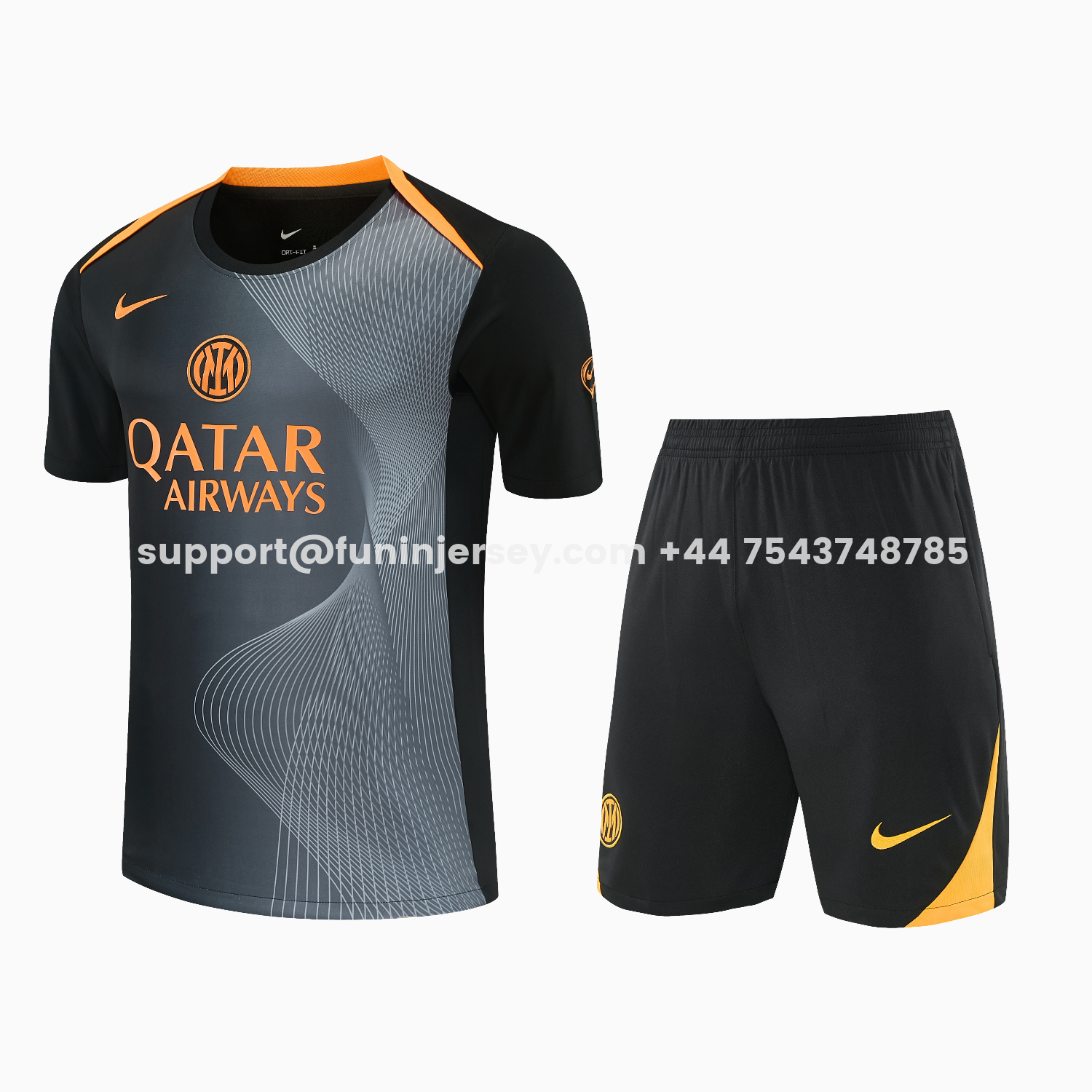 Funinjersey-Inter Milan 25-26 Short-Sleeve Training Set - Black And Grey Top & Pants