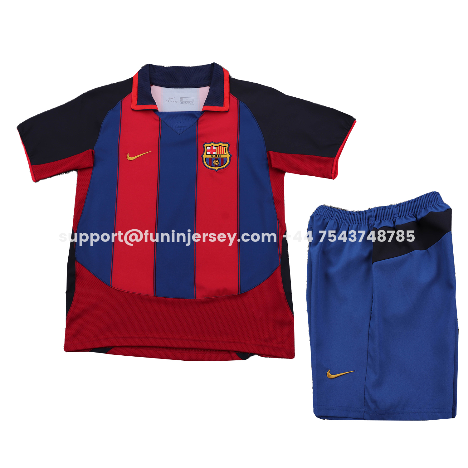 Funinjersey-Retro Barcelona 2003-04 Home Kids Kit