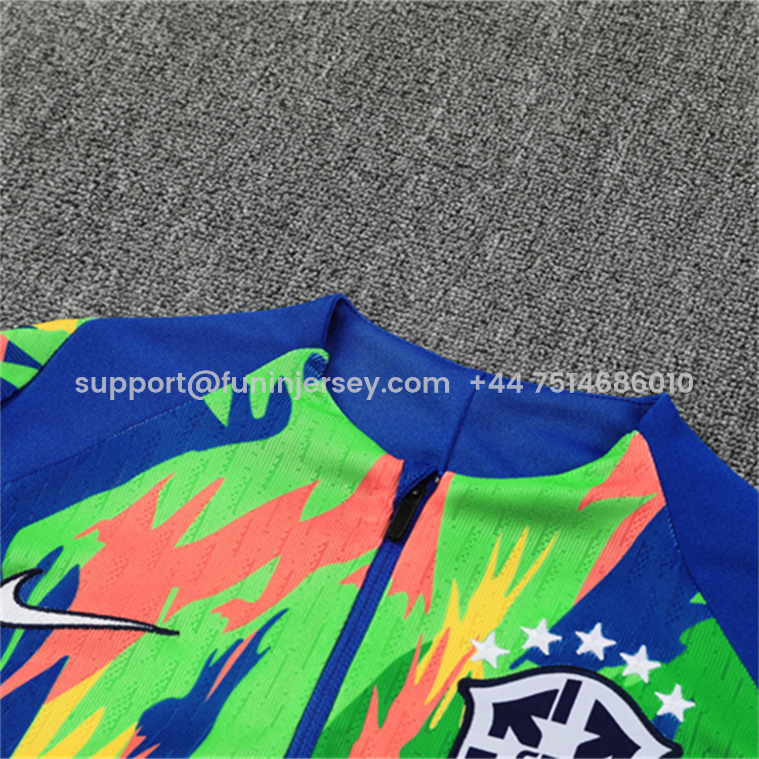 Funinjersey-Brazil 25-26 Kids Long Sleeve Training Set - Colorful Camouflage Top & Royal Blue Pants