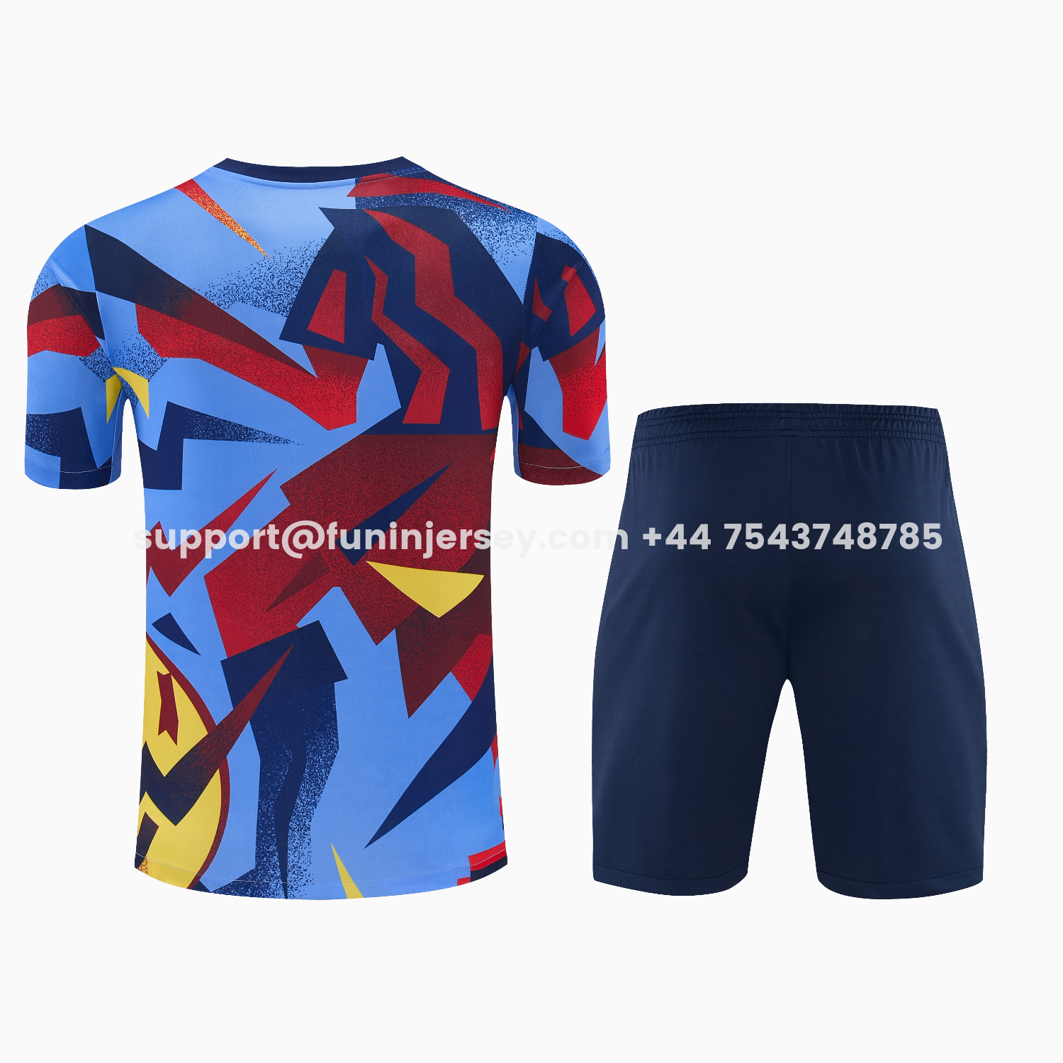 Funinjersey-Barcelona 25-26 Short-Sleeve Training Set - Colors Top & Dark Blue With A Small Pink Detail Pants