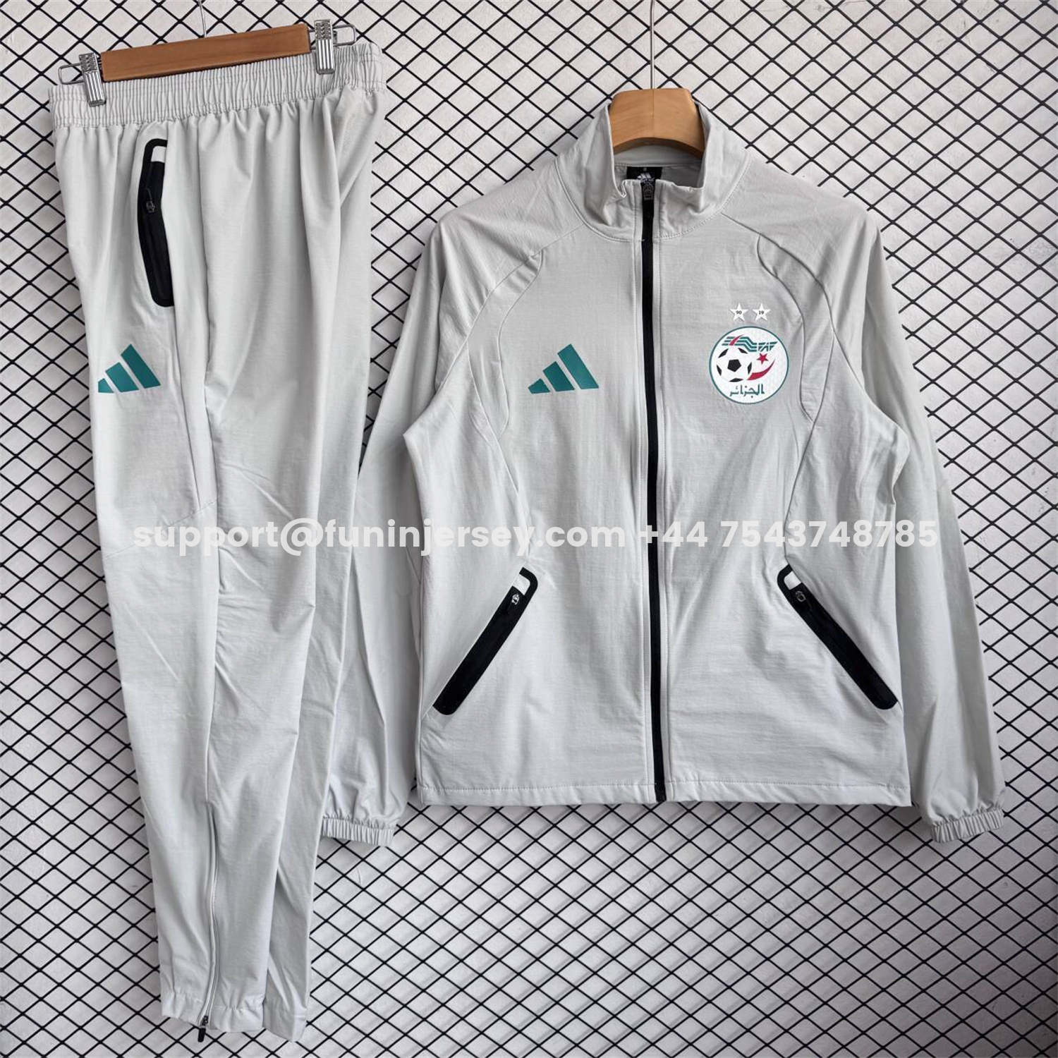 Funinjersey-Algeria 25-26 Windbreaker Training Set - Light Grey Top and Pants