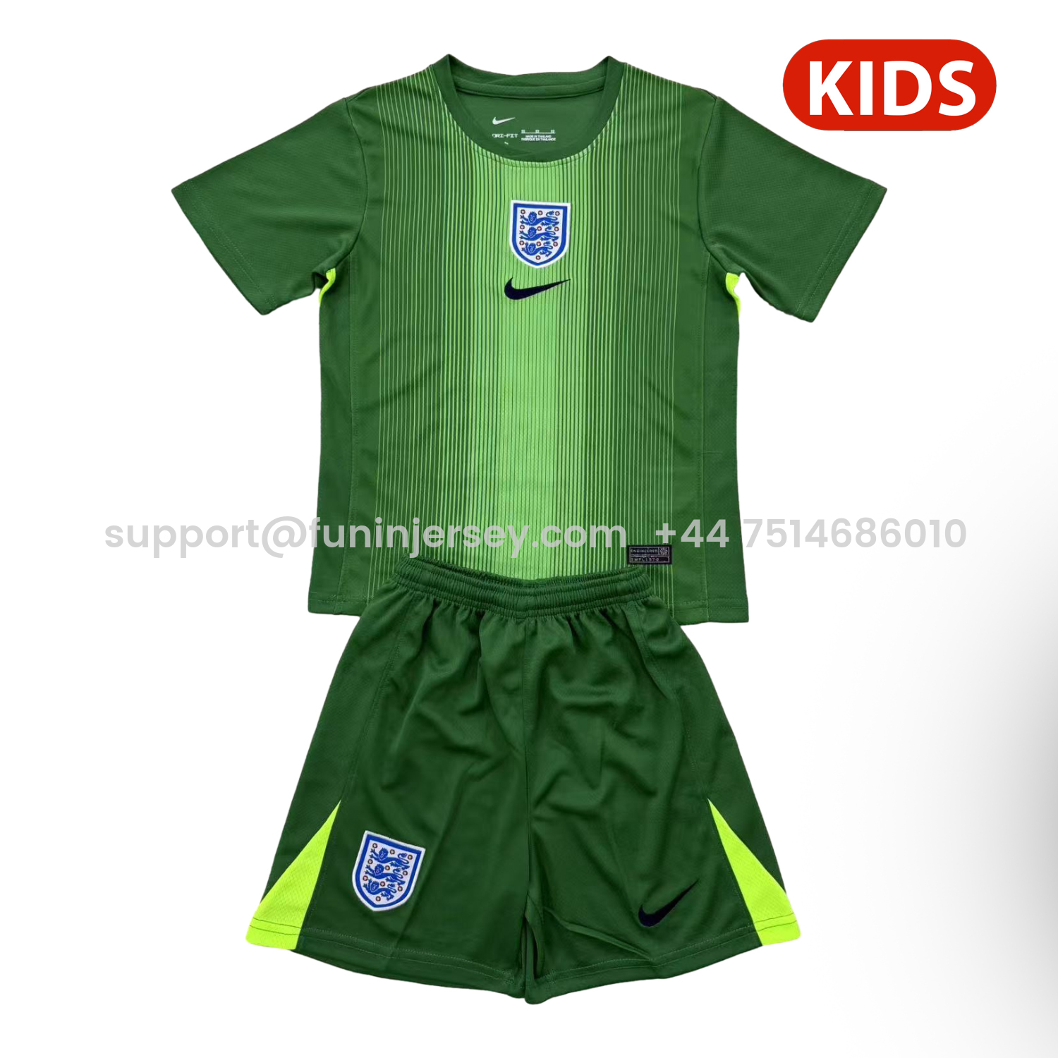 Funinjersey-England 25-26 Green Goalkeeper Kids Kit