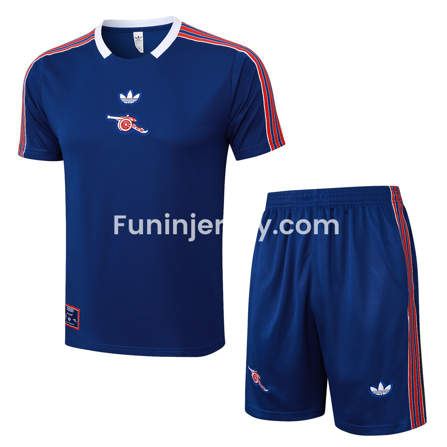 Funinjersey-Arsenal 25-26 Throwback Trefoil Short-Sleeve Training Set - Royal Blue Top and Shorts