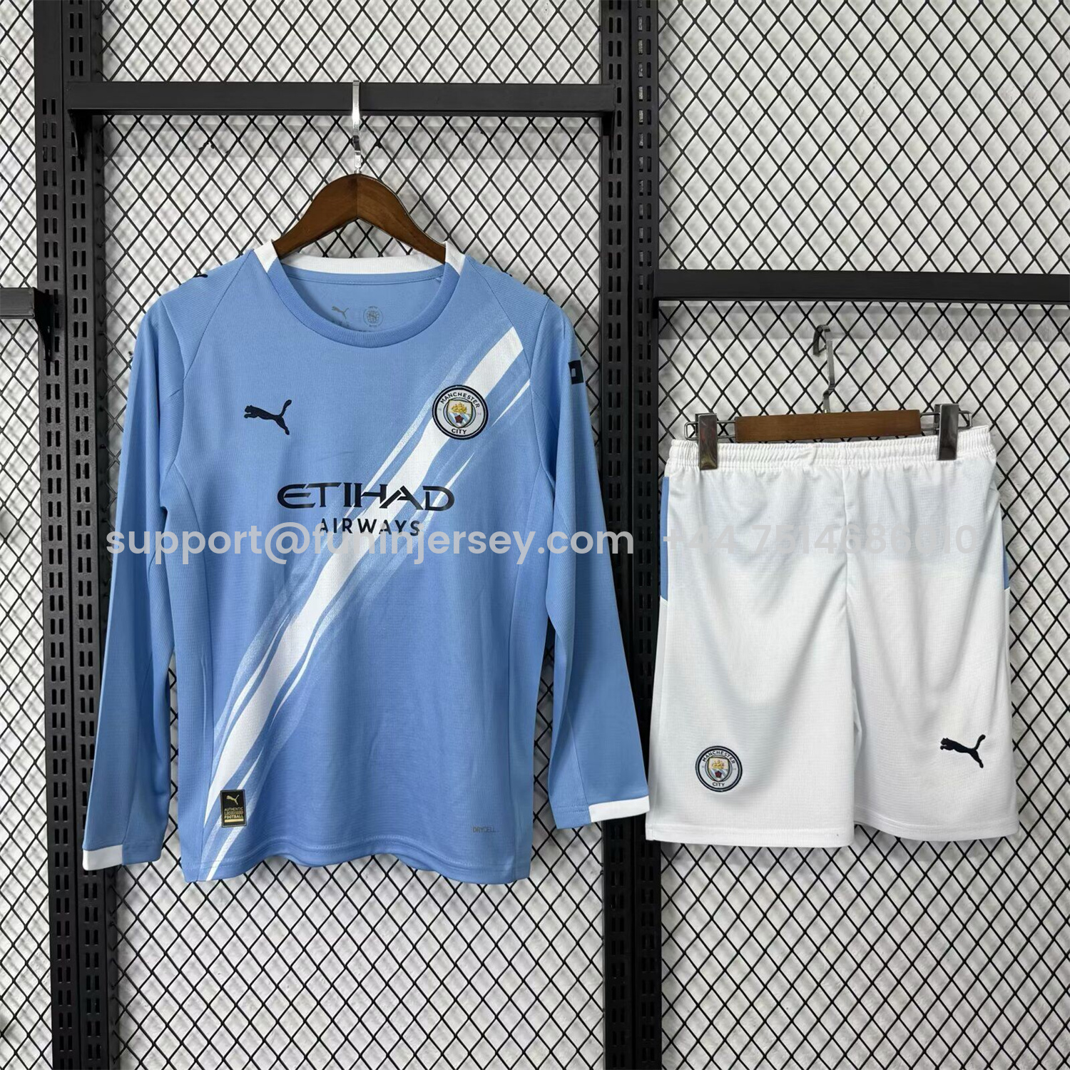 Funinjersey-Manchester City 25-26 Home Long Sleeves Kids Kit