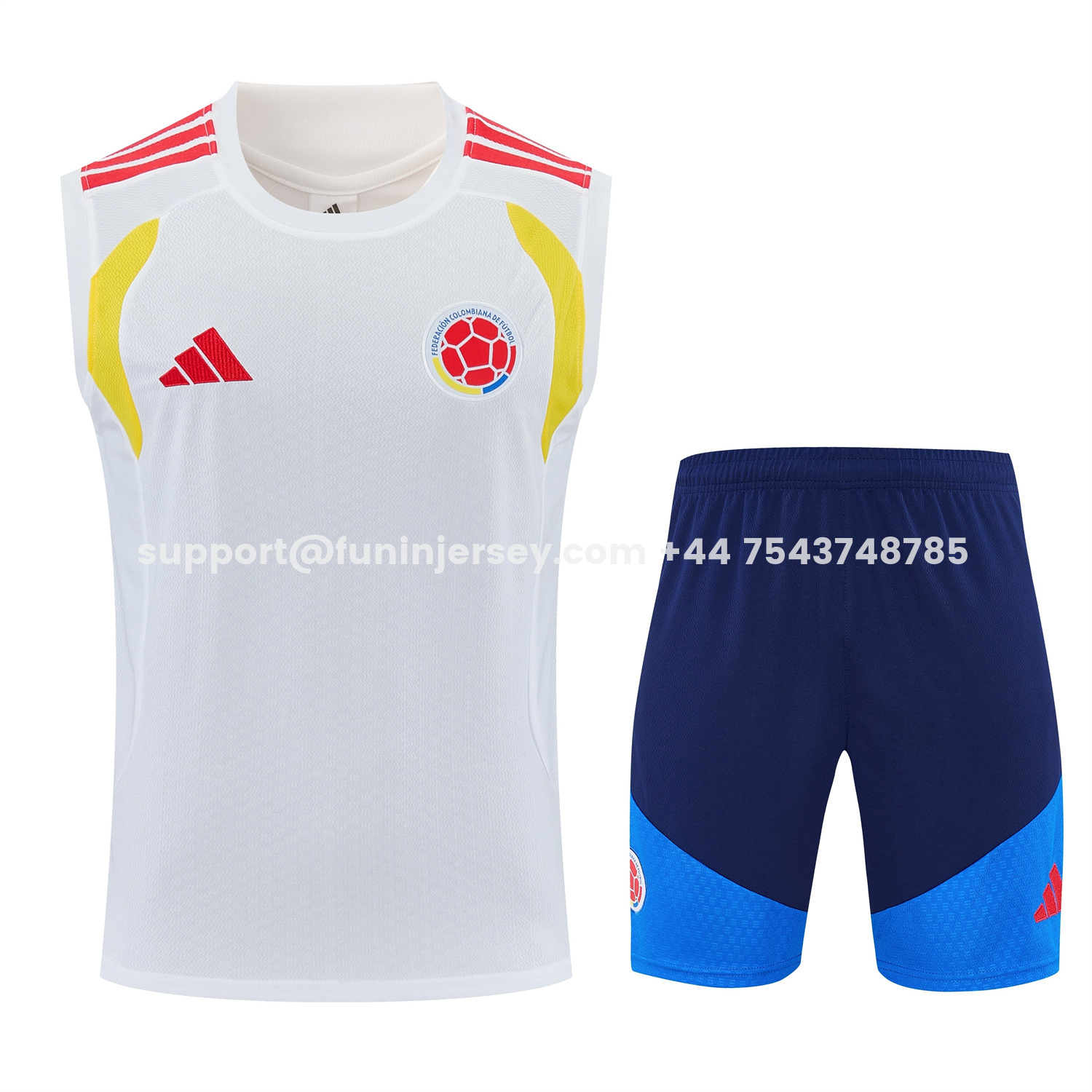 Funinjersey-Colombia 2026 Vest Training Set - White Vest and Blue Shorts