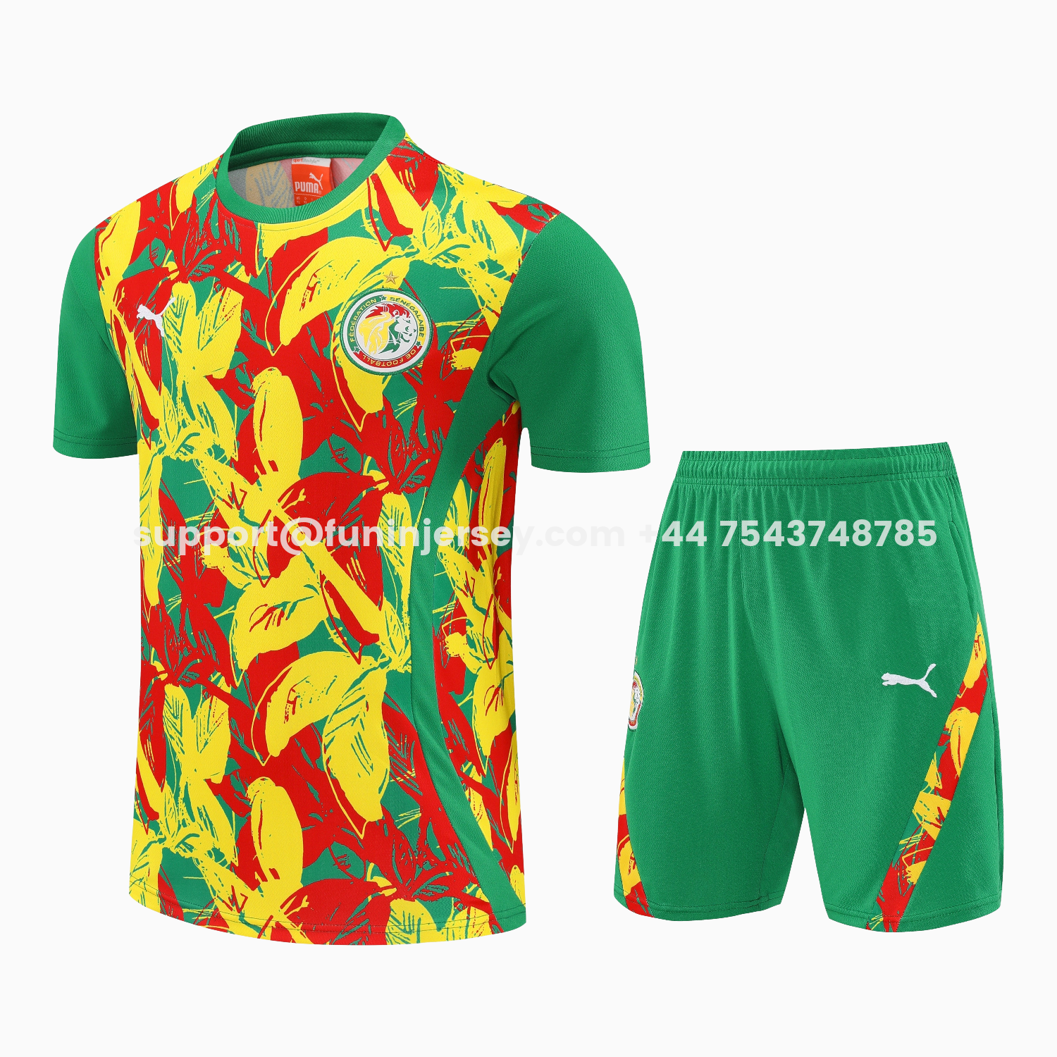 Funinjersey-Senegal 2026 Short-Sleeve Training Set - Variegated Top and Green Shorts