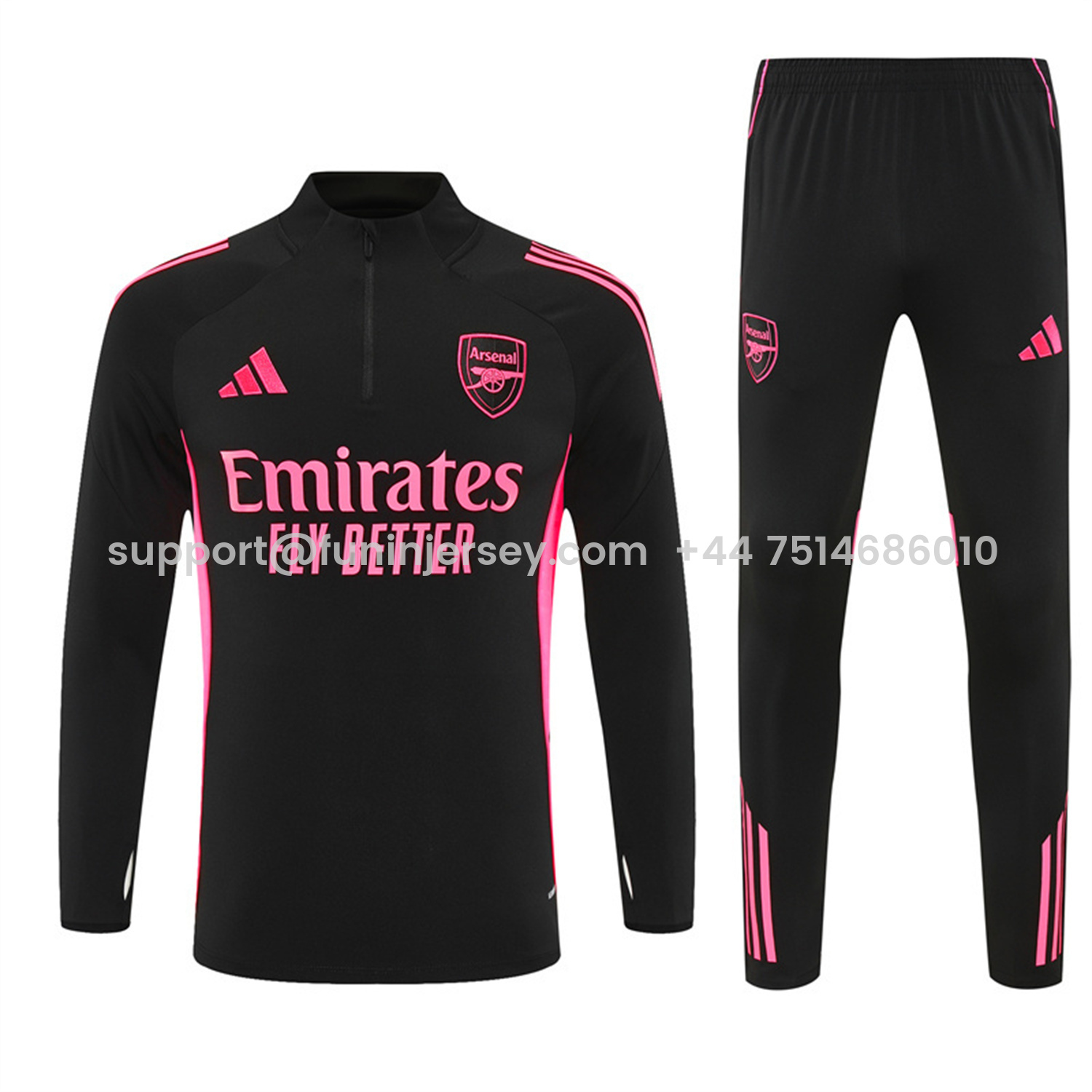 Funinjersey-Arsenal 25-26 Kids Long Sleeve Training Set - Pink Logo Balck Top & Black Pants