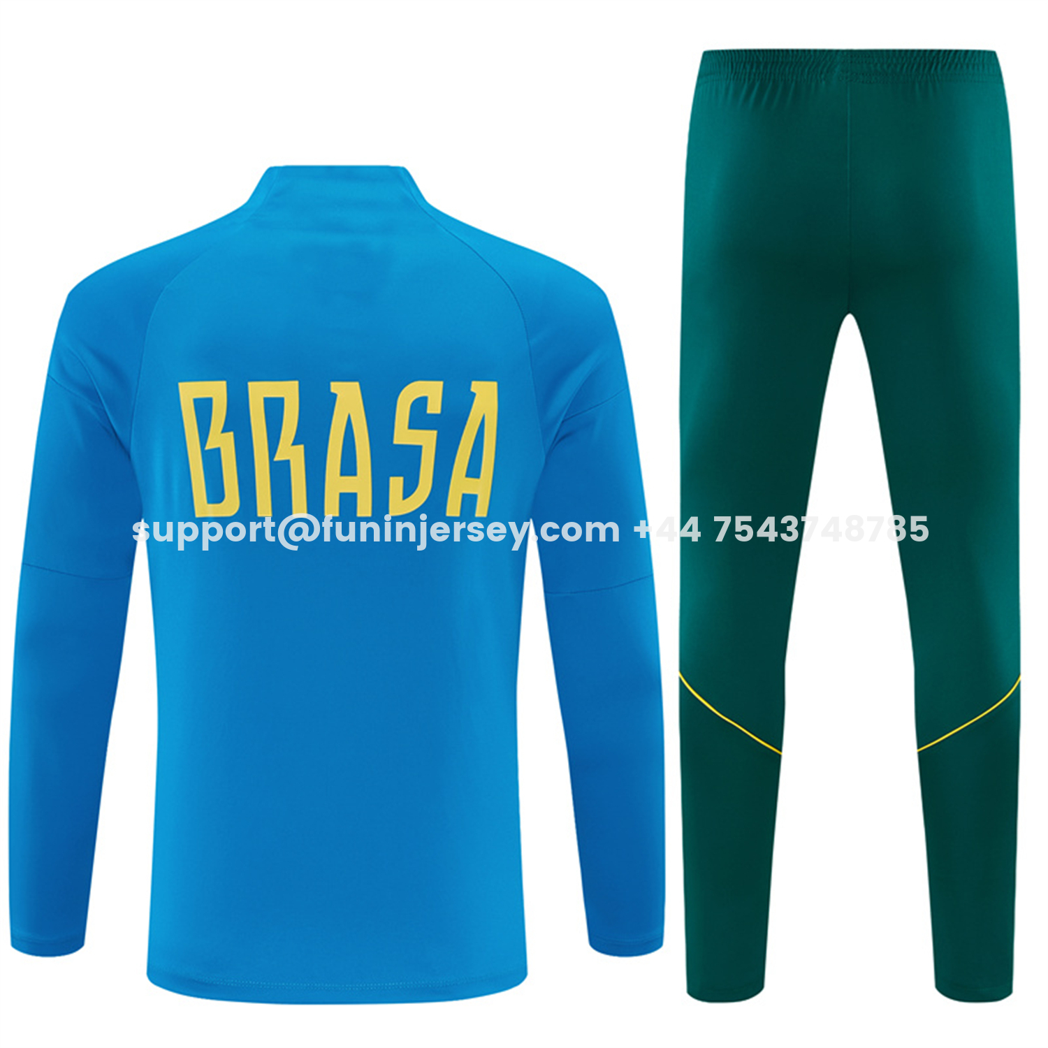 Funinjersey-Brazil 2026 Long Sleeve Training Set - Sky Blue Top & Dark Green Pants
