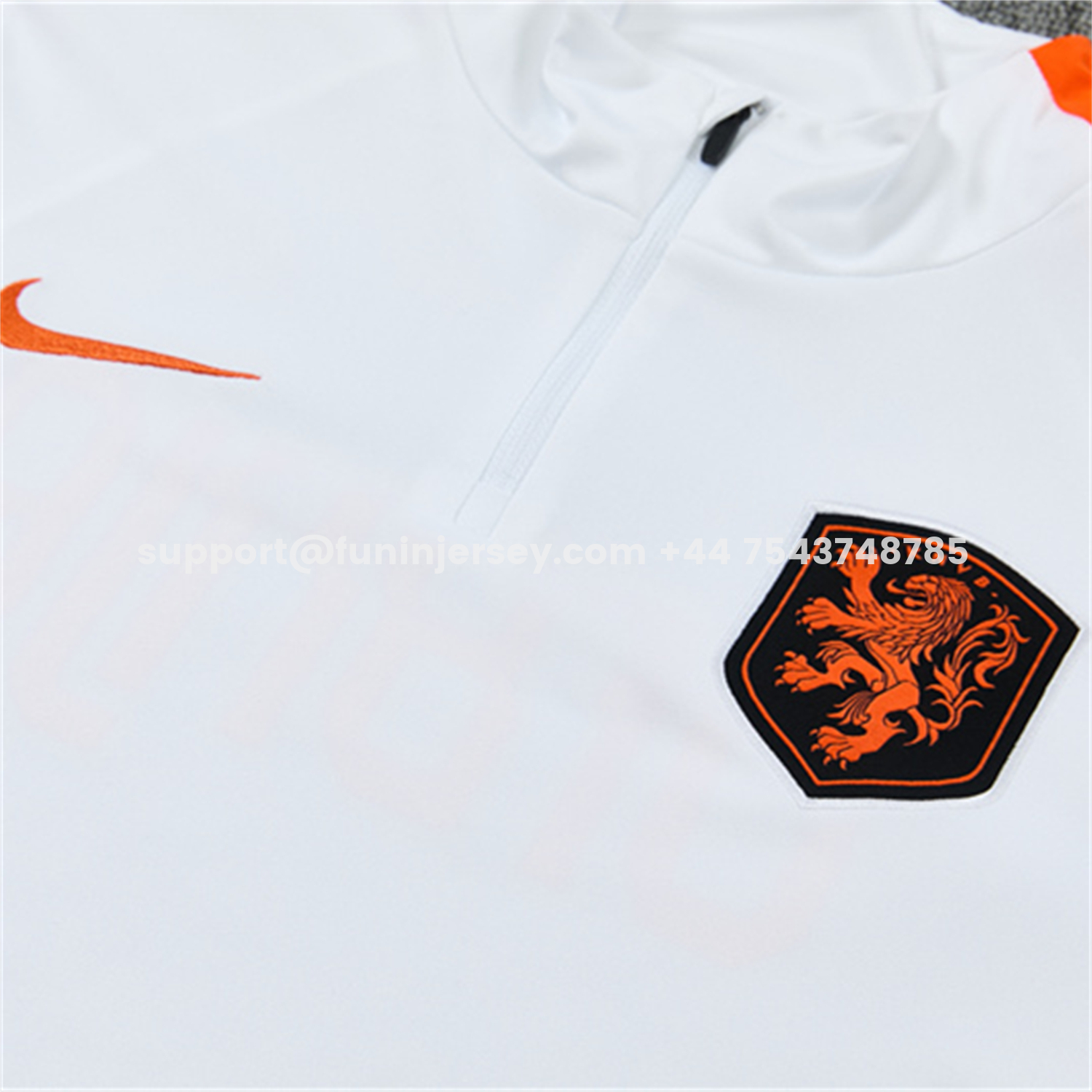 Funinjersey-Netherlands 2026 Long Sleeves Training Set - White With Orange Accents Top & Black Pants