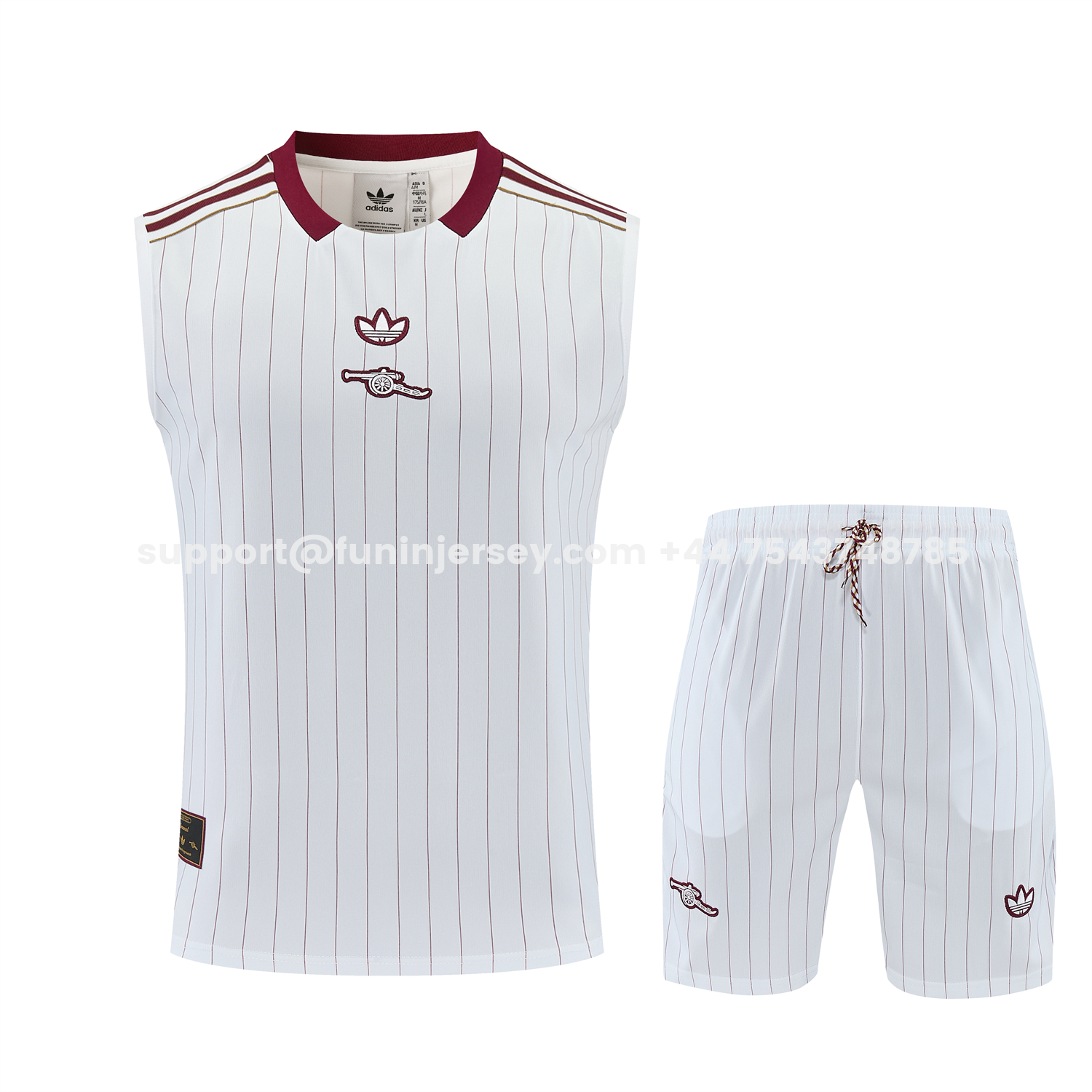 Funinjersey-Arsenal 25-26 Retro Style Vest Training Set - White With Burgundy Stripes And Collar Top & Pants