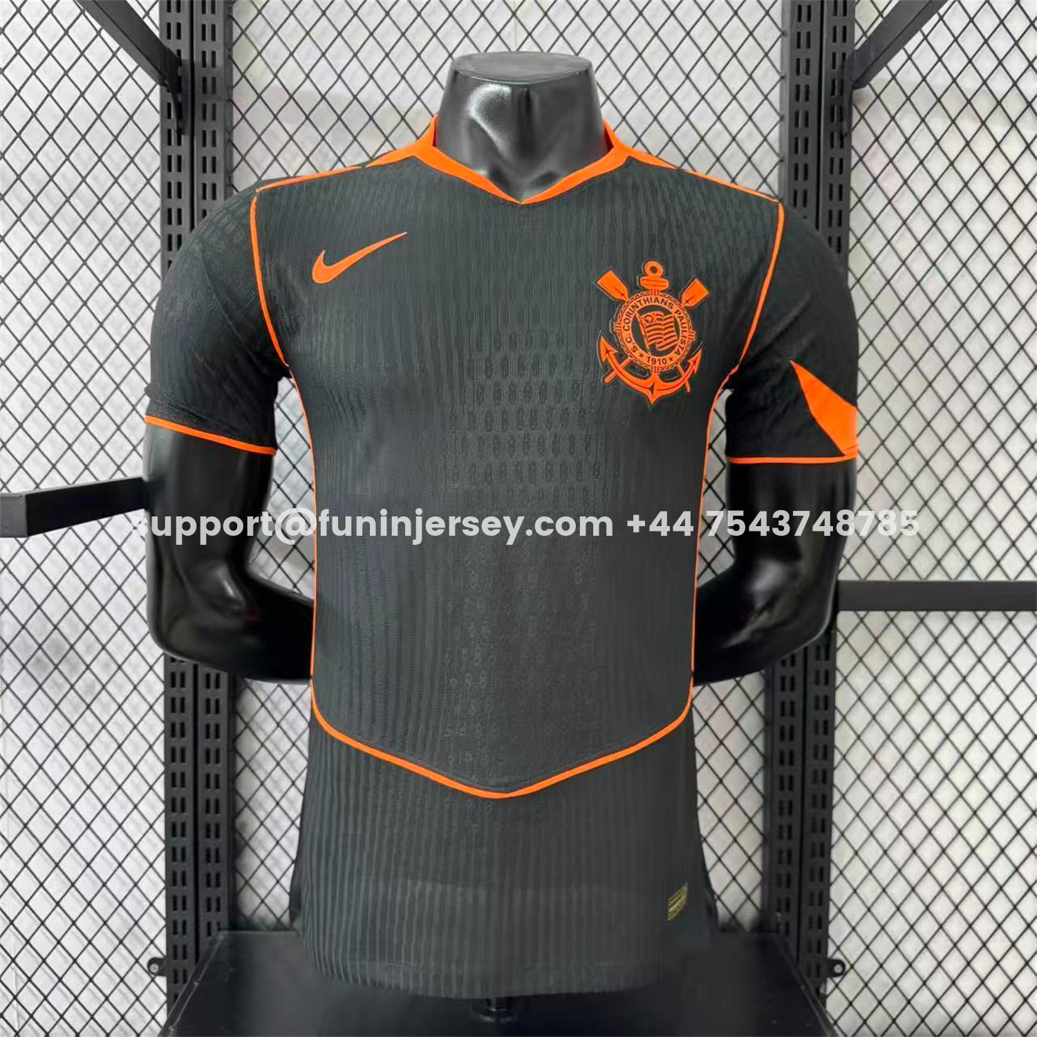 Funinjersey-Corinthians 25-26 Third Orange Lines Black Jersey - Player Version