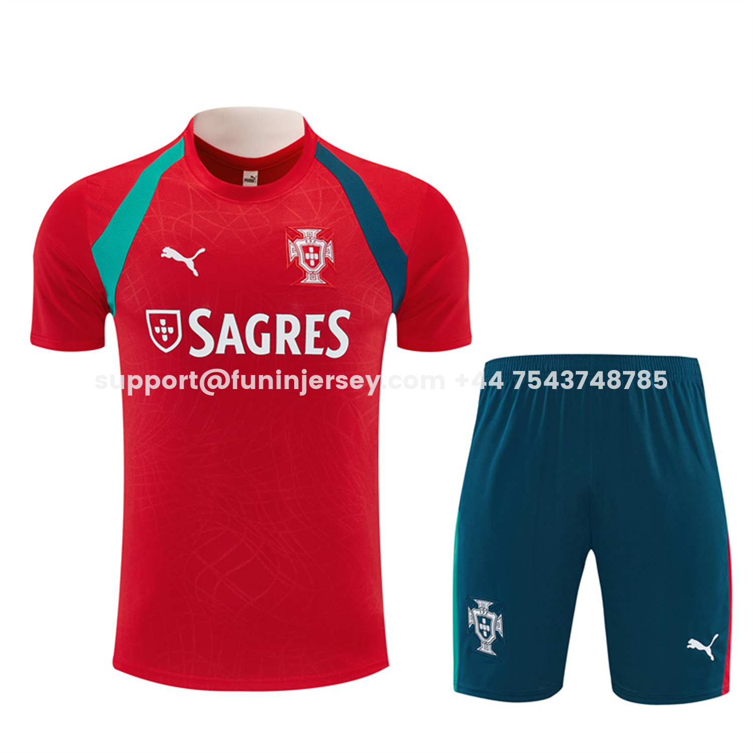 Funinjersey-Portugal 2026 Kids Short-Sleeve Training Set - Colors Top & Dark Blue With Red Stripe Pants