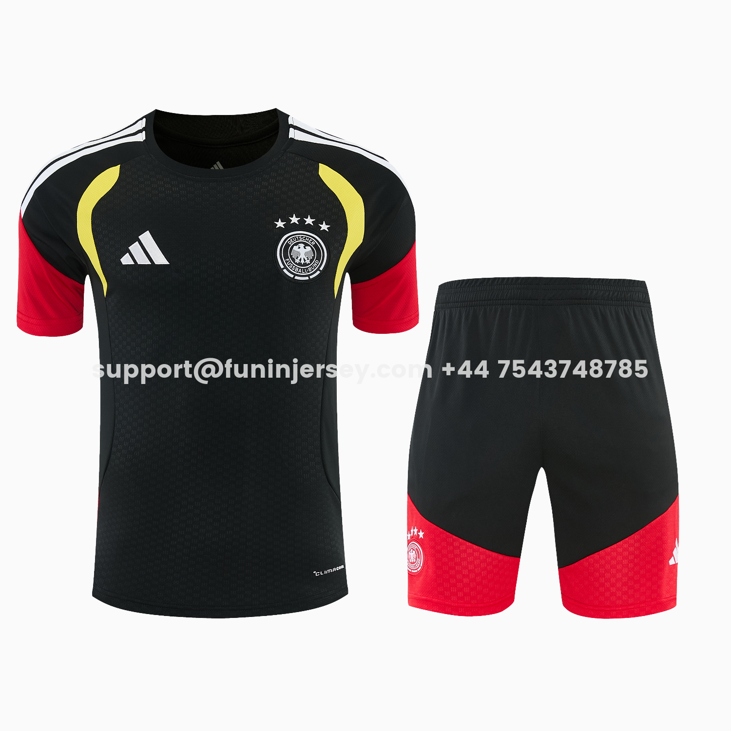 Funinjersey-Germany 2026 Short-Sleeve Training Set - Black With Red Top & Black With Red PantsGermany 2026 Short-Sleeve Training Set - Black With Red Top & Black With Red Pants