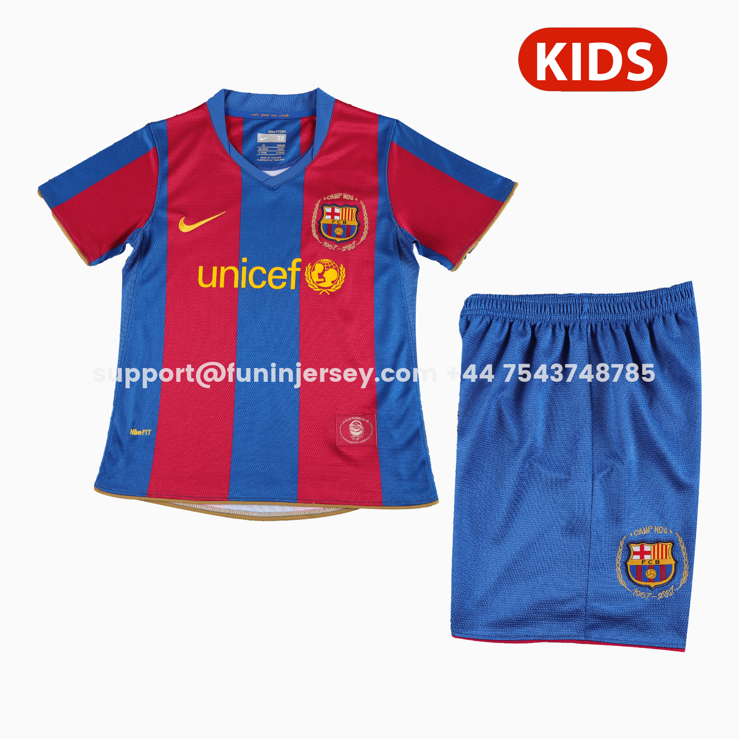 Funinjersey-Retro Barcelona 2007-08 Home Kids Kit