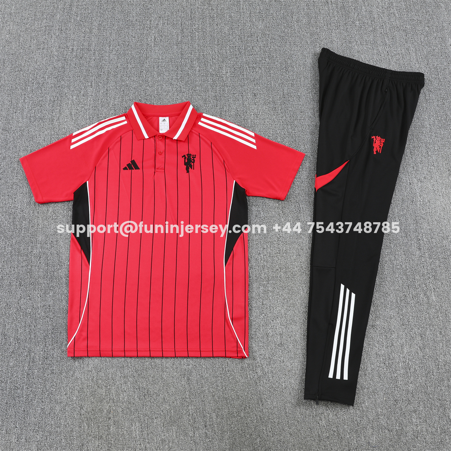 Funinjersey-Manchester United 25-26 POLO Short-Sleeve Training Set - Red Top and Black Pants