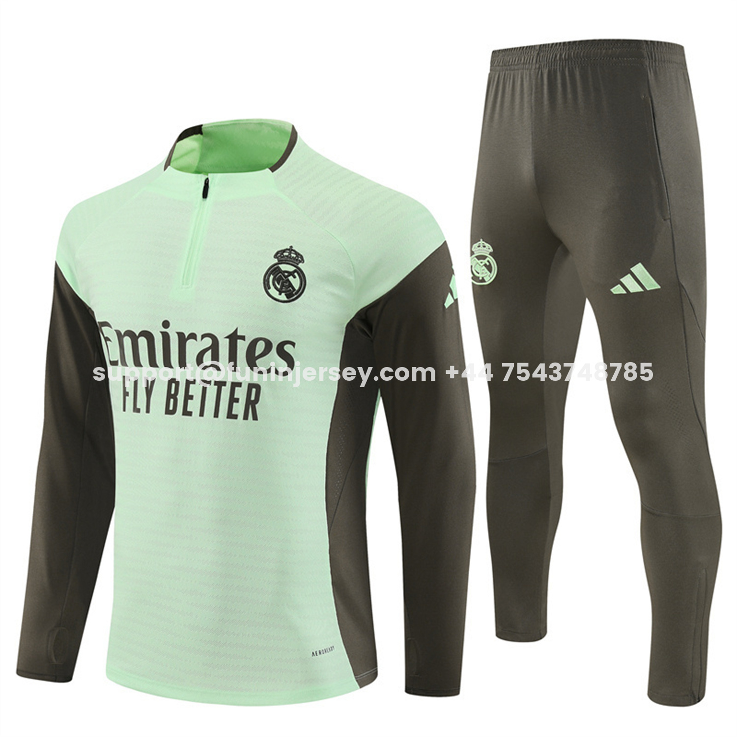 Funinjersey-Real Madrid 25-26 Long Sleeve Training Set - Player Version - Light Green Top and Khaki Pants