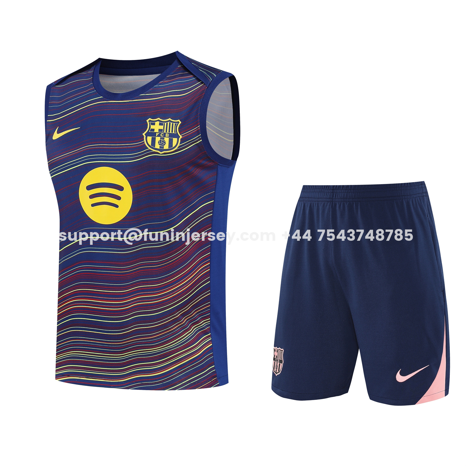 Funinjersey-Barcelona 25-26 Short-Sleeve Training Set - Colors Top & Dark Blue With Pink Accents Pants