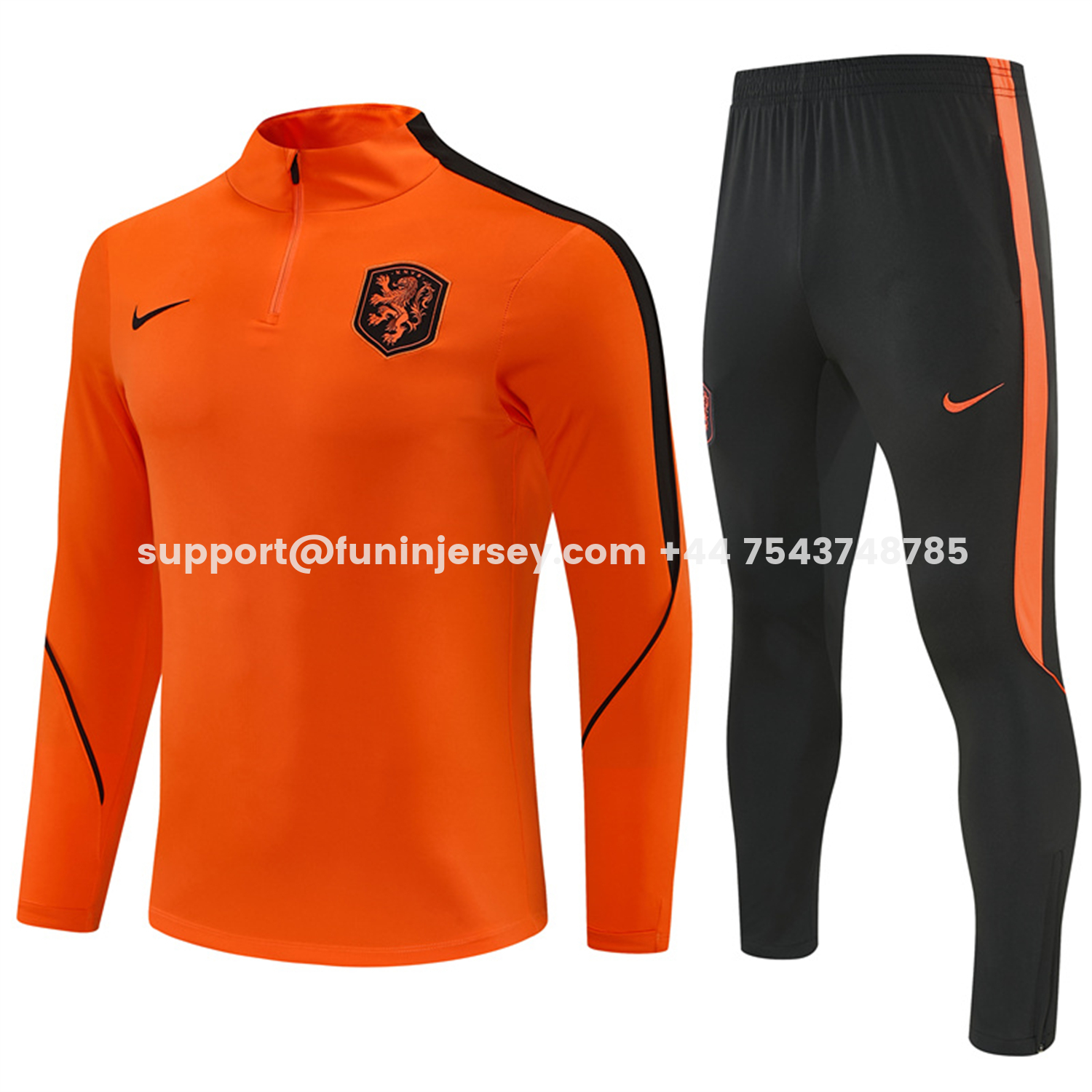 Funinjersey-Netherlands 2026 Long Sleeves Training Set - Orange With Black Accents Top & Blue Pants