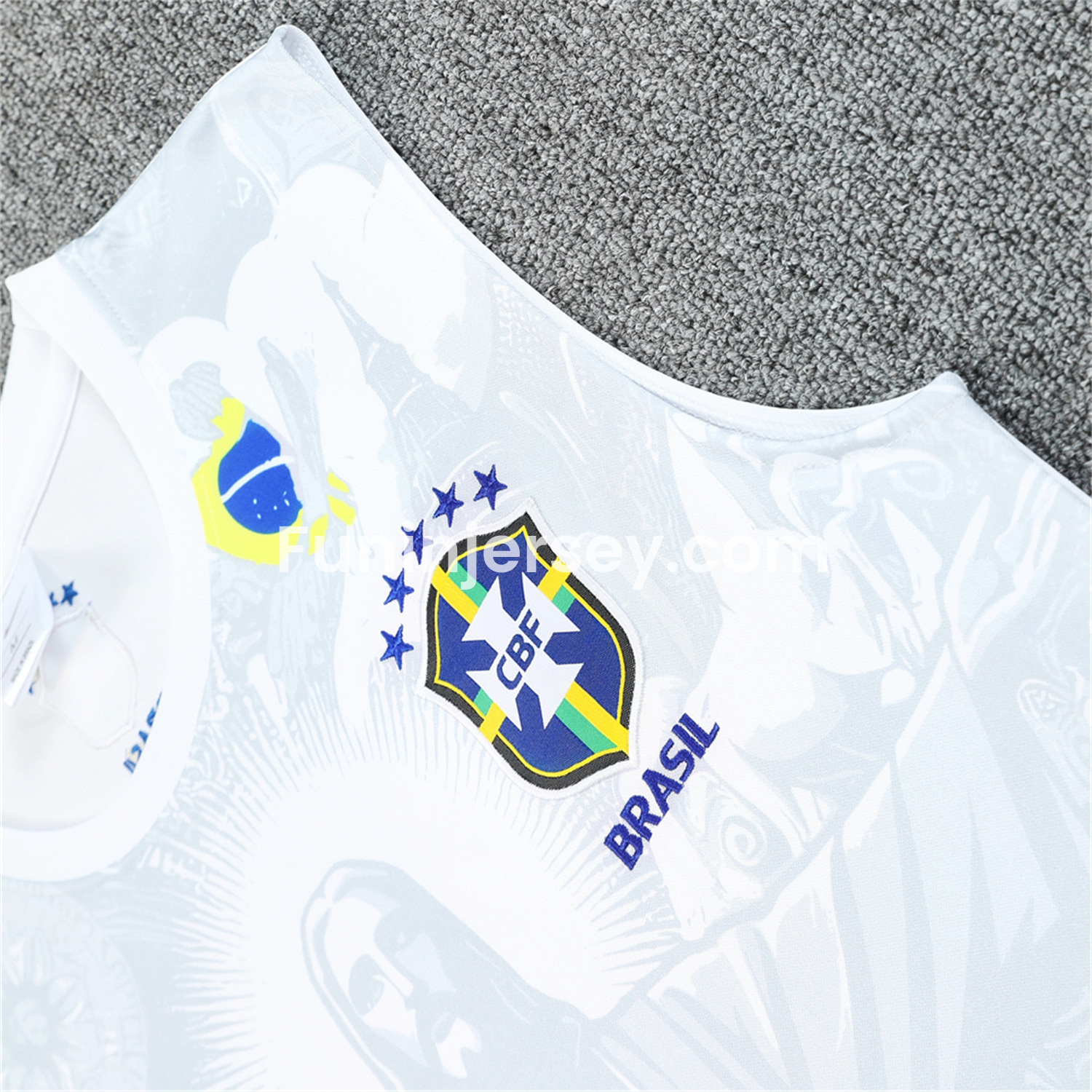 Funinjersey-Brazil 25-26 White Jesus Statue Vest Training Set - White Vest & Black Shorts