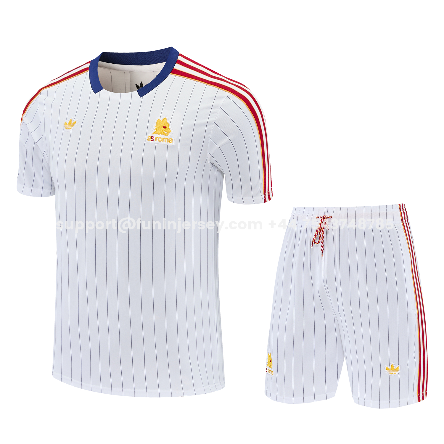 Funinjersey-Roma 25-26 Retro Style Short-Sleeve Training Set - White Top & White Pants