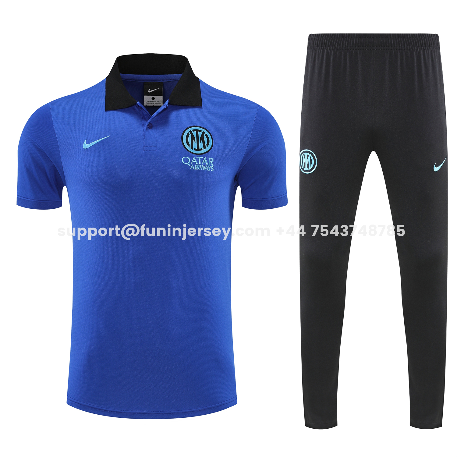 Funinjersey-Inter Milan 25-26 POLO Short-Sleeve Training Set - Ocean Blue Top and Black Pants