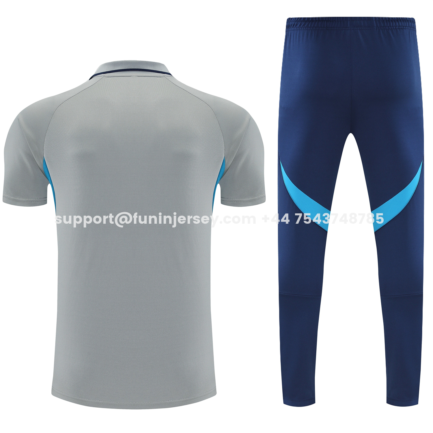 Funinjersey-Arsenal 25-26 POLO Short-Sleeve Training Set - Grey Top and Deep Blue Pants