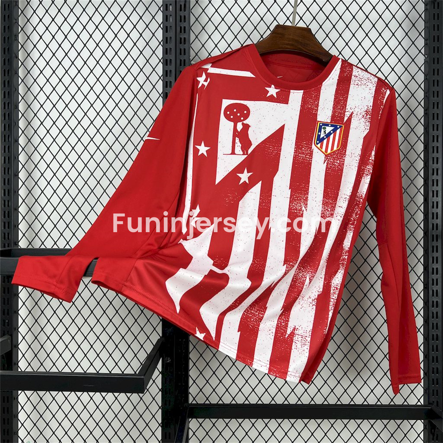Funinjersey-Atletico Madrid 25-26 Red White Stripes Pre-Match Training Long Sleeves Jersey - Fans Version