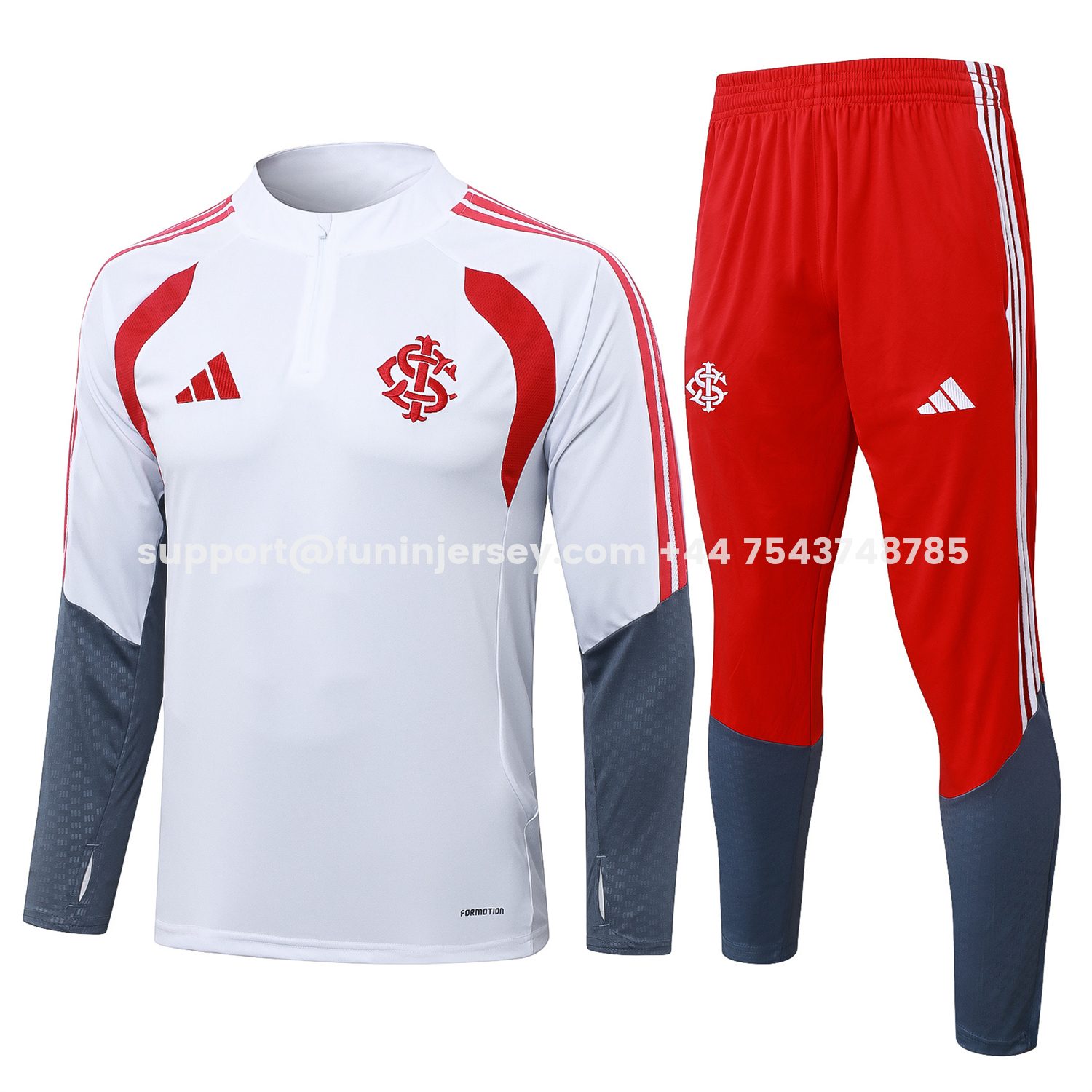 Funinjersey-SC Internacional 2026 Long Sleeve Training Set - White Top & Red Pants