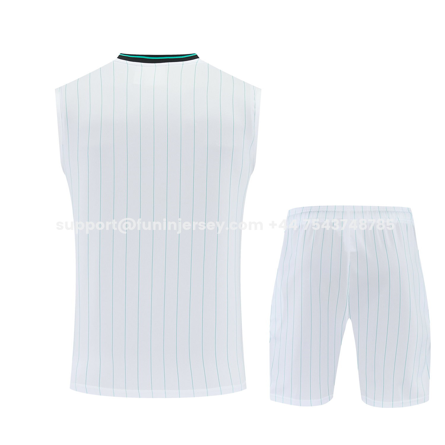 Funinjersey-Liver.pool 25-26 Retro Style Vest Training Set - White With Green Stripes Top & Pants