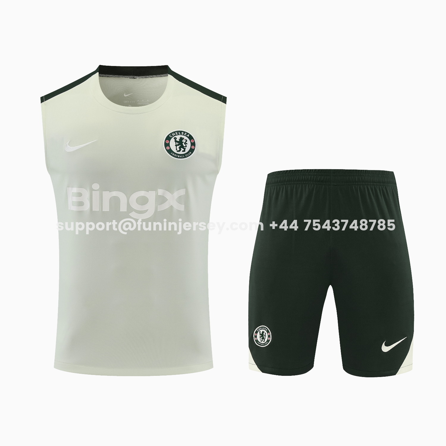 Funinjersey-C.H.E.L.S.E.A 25-26 Vest Training Set - Light Gray With Dark Green Accents Top & Dark Green Pants
