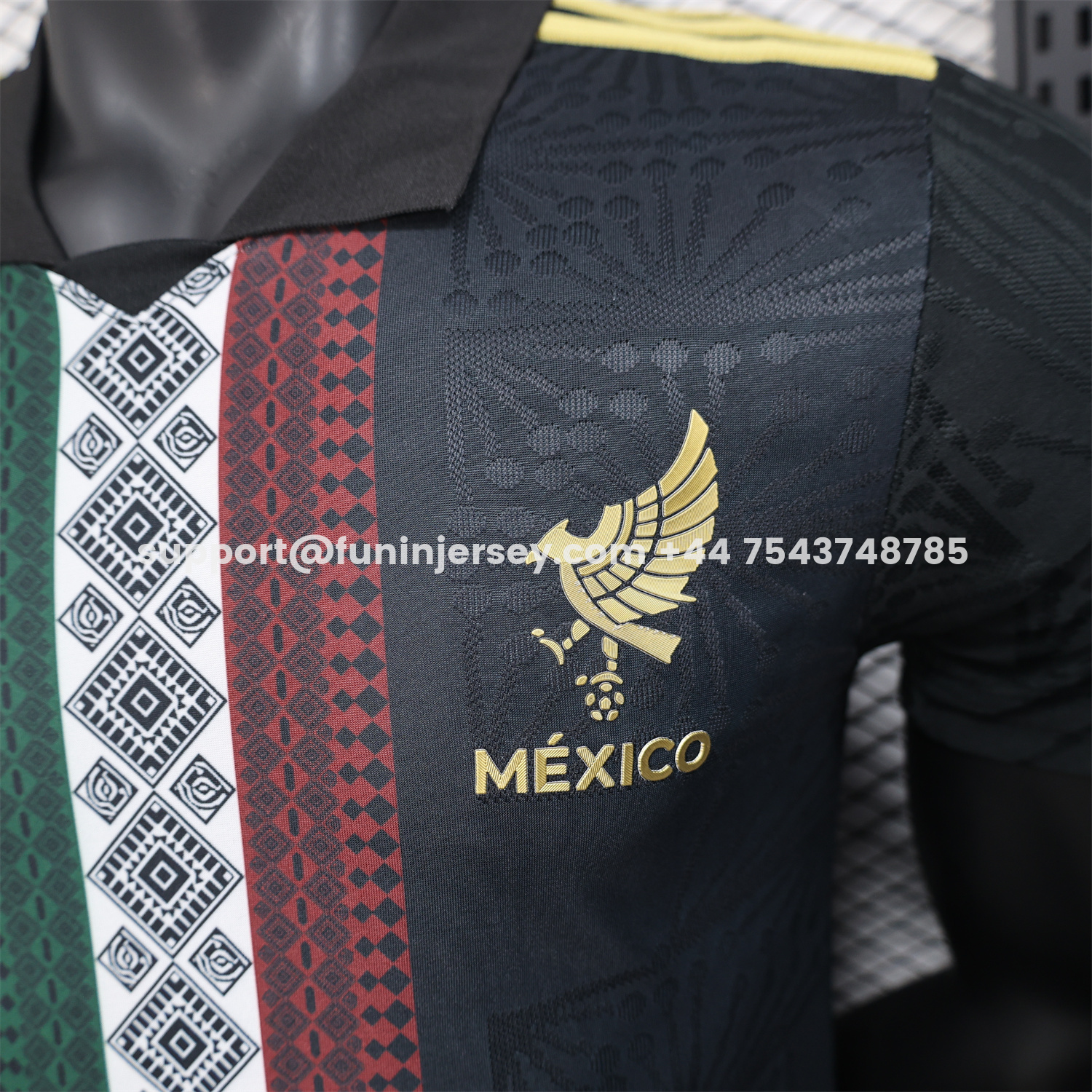 Funinjersey-Mexico 25-26 Black Polo Jersey with Red White and Green Decorative Pattern - Player Version