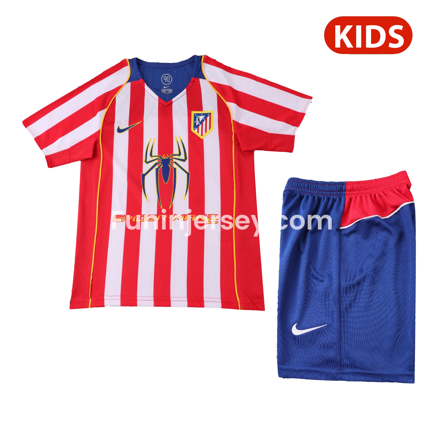 Funinjersey-Retro Atletico Madrid 2004-05 Home S.p.i.d.e.r M.a.n Special Kids Kit