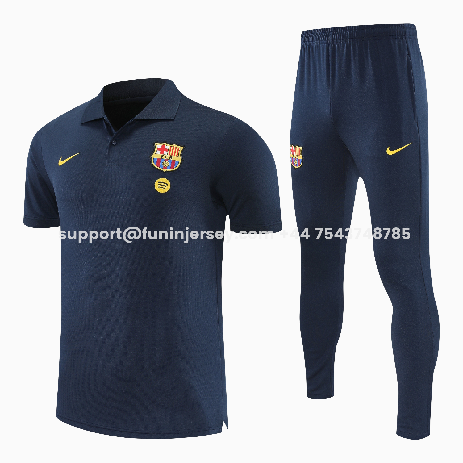 Funinjersey-Barcelona 25-26 POLO Short-Sleeve Training Set - Dark Blue Top and Pants