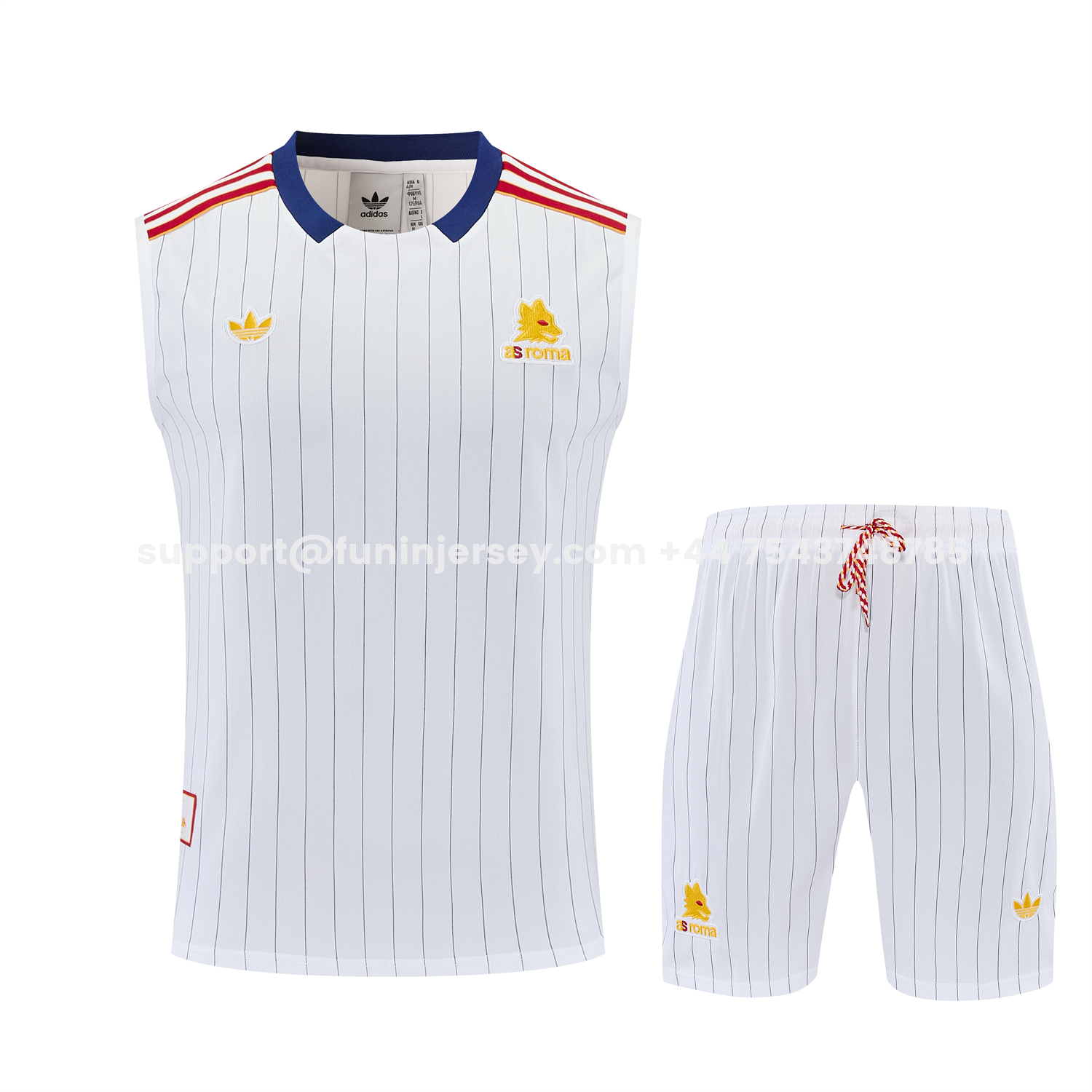 Funinjersey-Roma 25-26 Retro Style Vest Training Set - White With Red Details Top & Pants